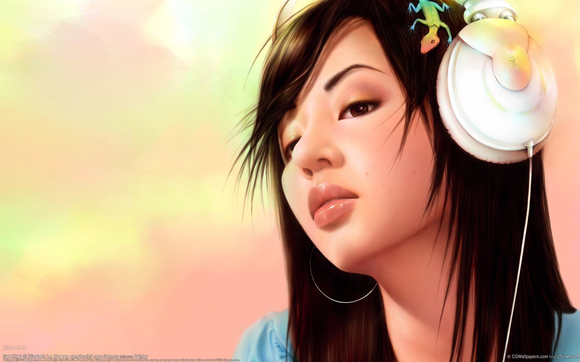 beautiful, headphones, girls, 1080P, art, 1920x1200, drawing, beautiful girls, HD Wallpaper
