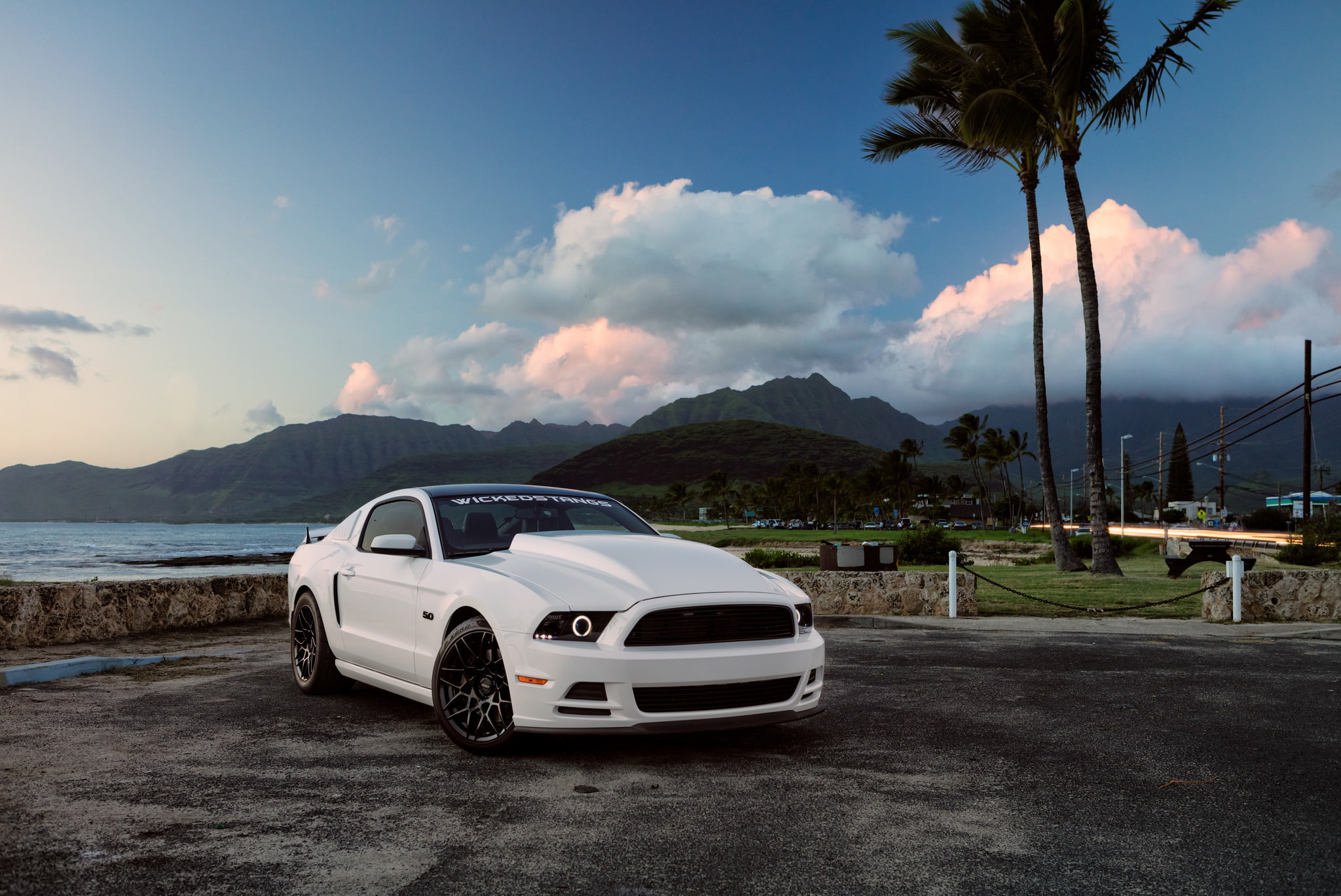 Ford, Muscle, 5.0, White, Hawaii, Car, Mustang, Front, 1080P, HD Wallpaper
