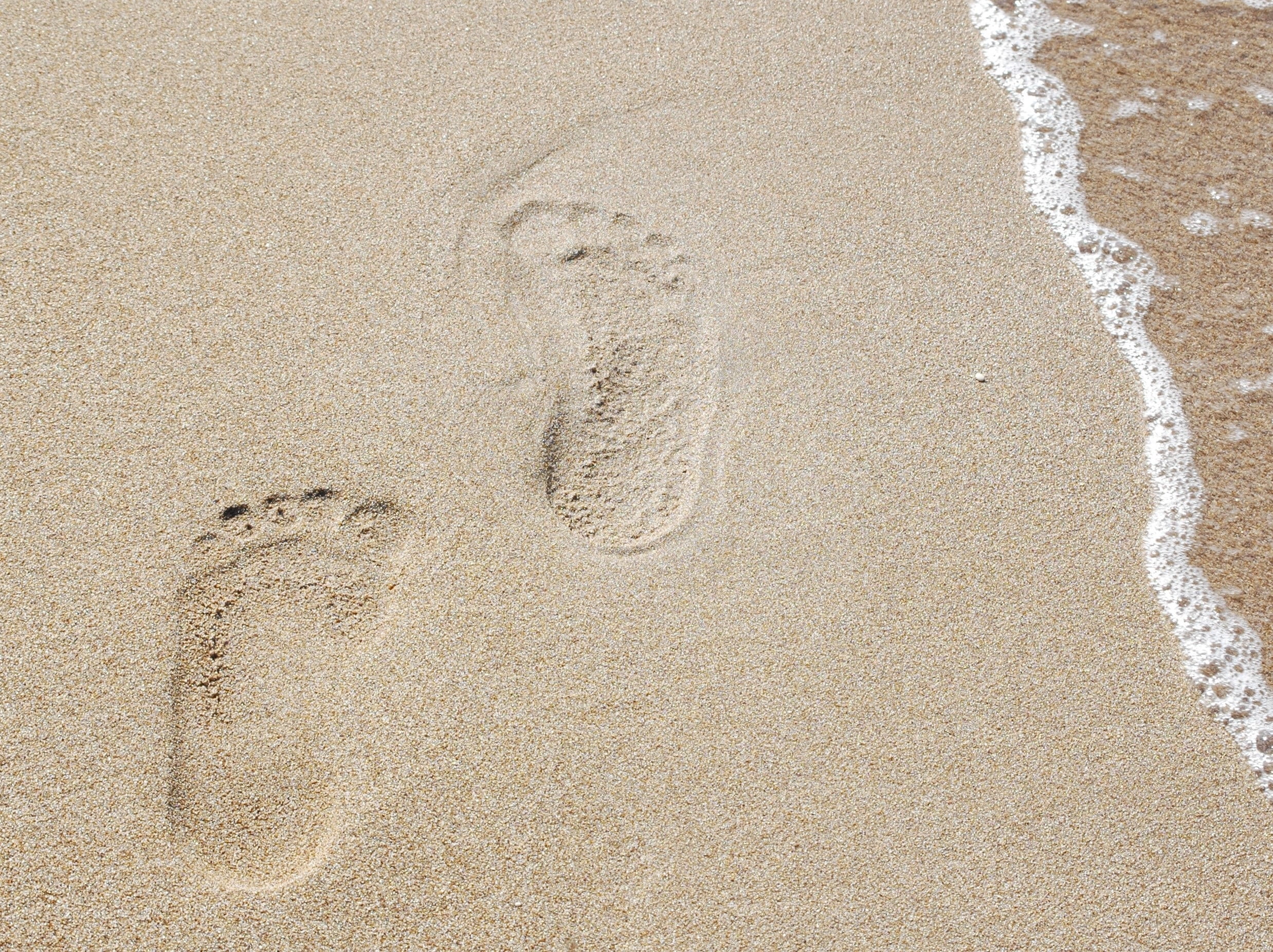 footprints in the sand, accompaniment, reprint, pattern, daytime, track - imprint, photography, feet, accompanied, traces, sea, footprints, land, footprint, HD Wallpaper