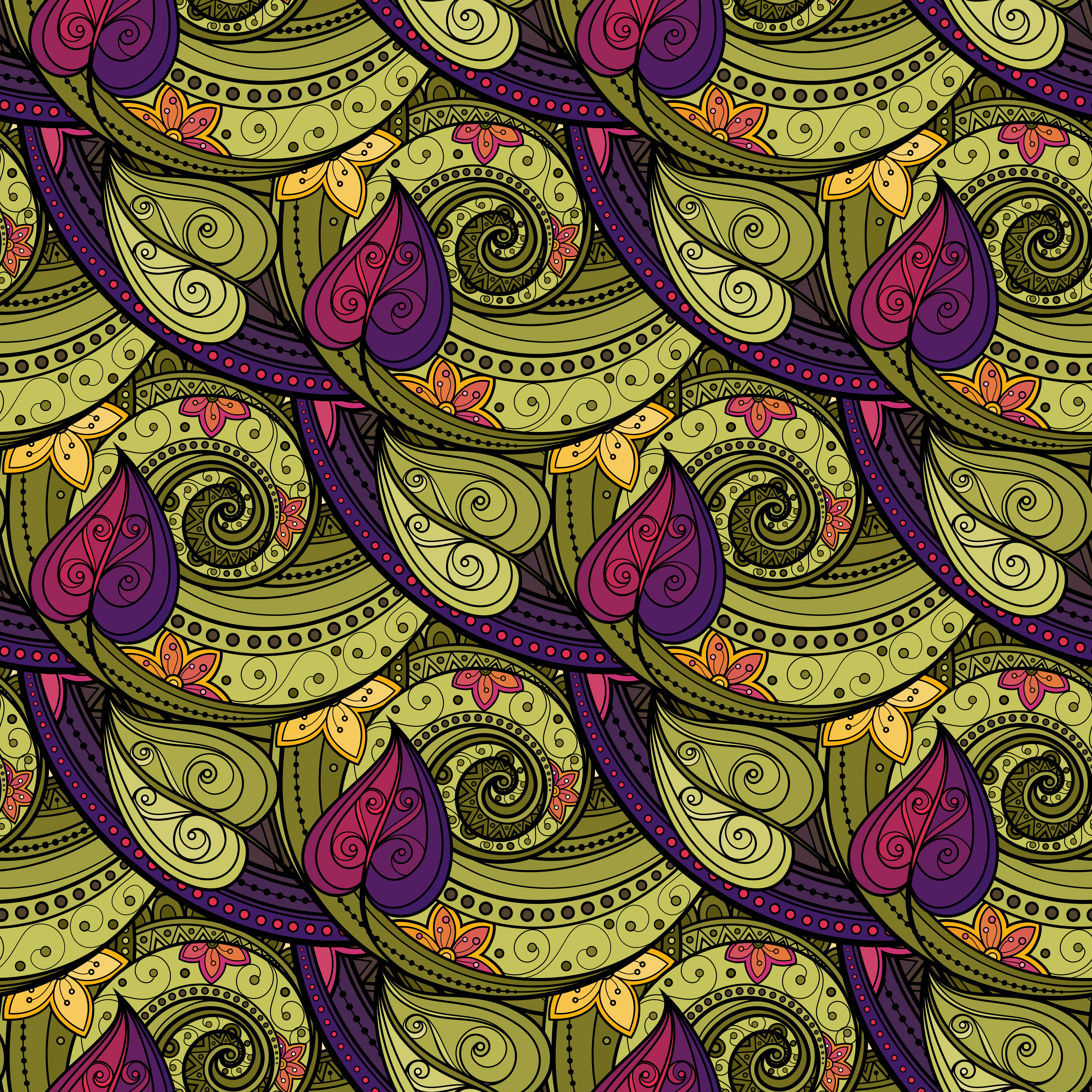 shape, close-up, twirled, 5K, doodles, abundance, arts culture and entertainment, leaves, repetition, backgrounds, abstract, large group of objects, multi colored, Phone HD Wallpaper