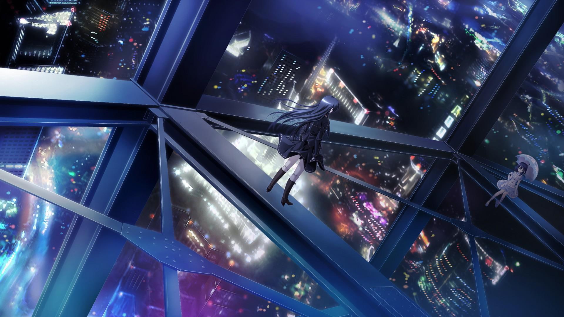 will, makita maki, 1080P, death is no will, high-altitude, altitude, high, animation, tower, maki, city, death, makita, girls, HD Wallpaper