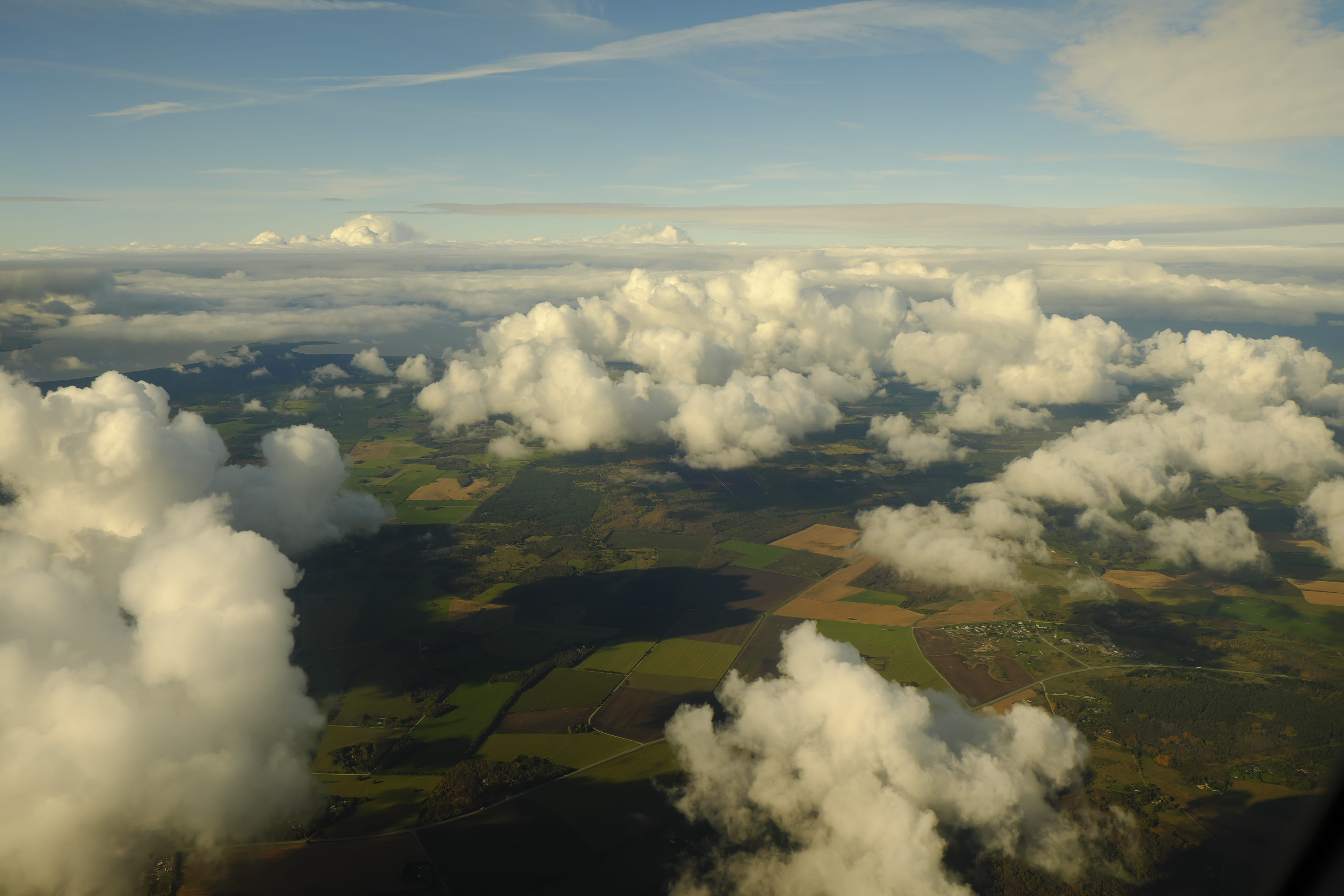 high, altitude, photography, tranquility, non-urban scene, cloud - sky, daytime, field, clouds, flying, smoke - physical structure, tranquil scene, environment, HD Wallpaper
