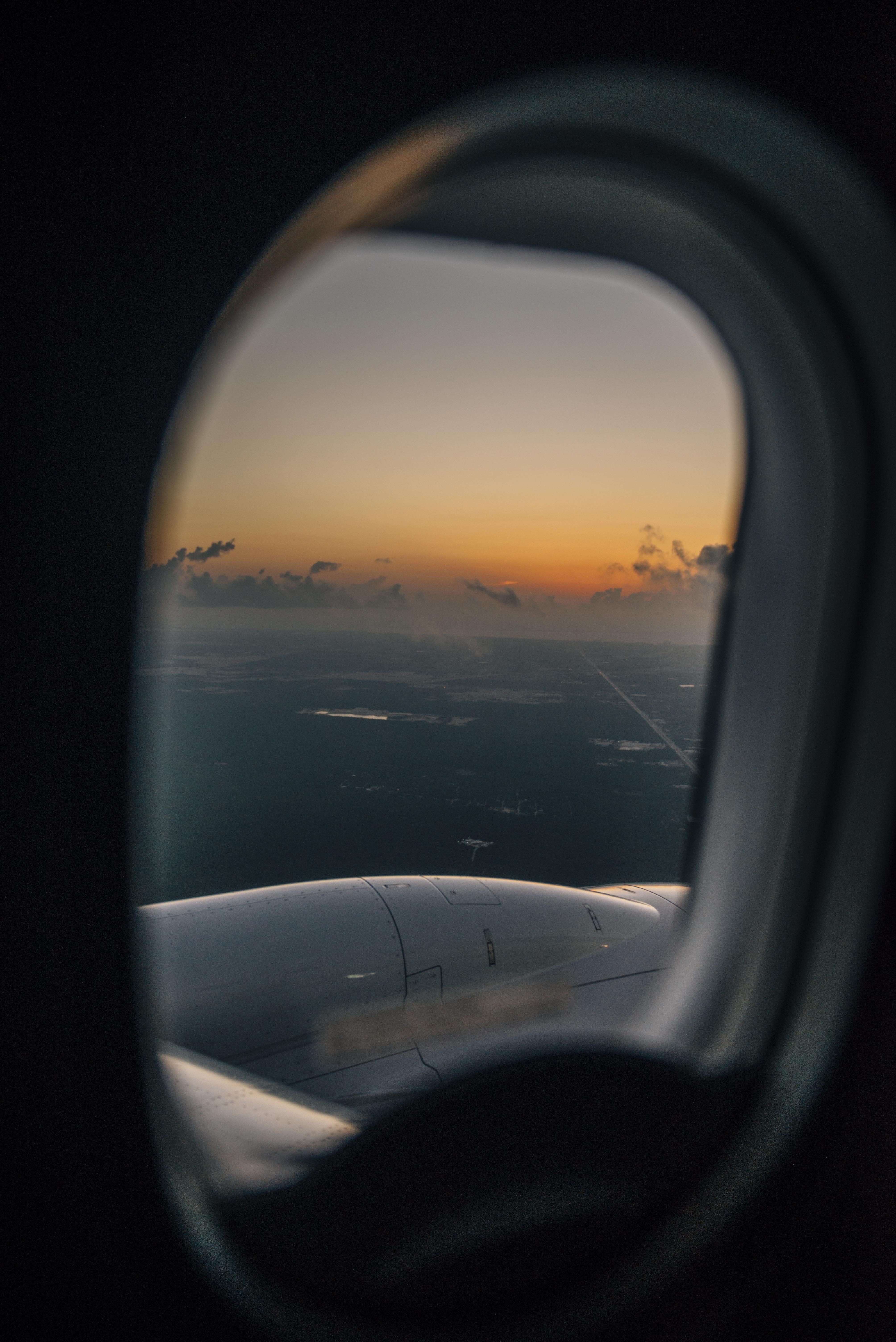 nature, air vehicle, engine, sky, transportation, window seat, s, window, transparent, travel, cloudy, landscape, glass - material, sunset view, above the cloud, Phone HD Wallpaper