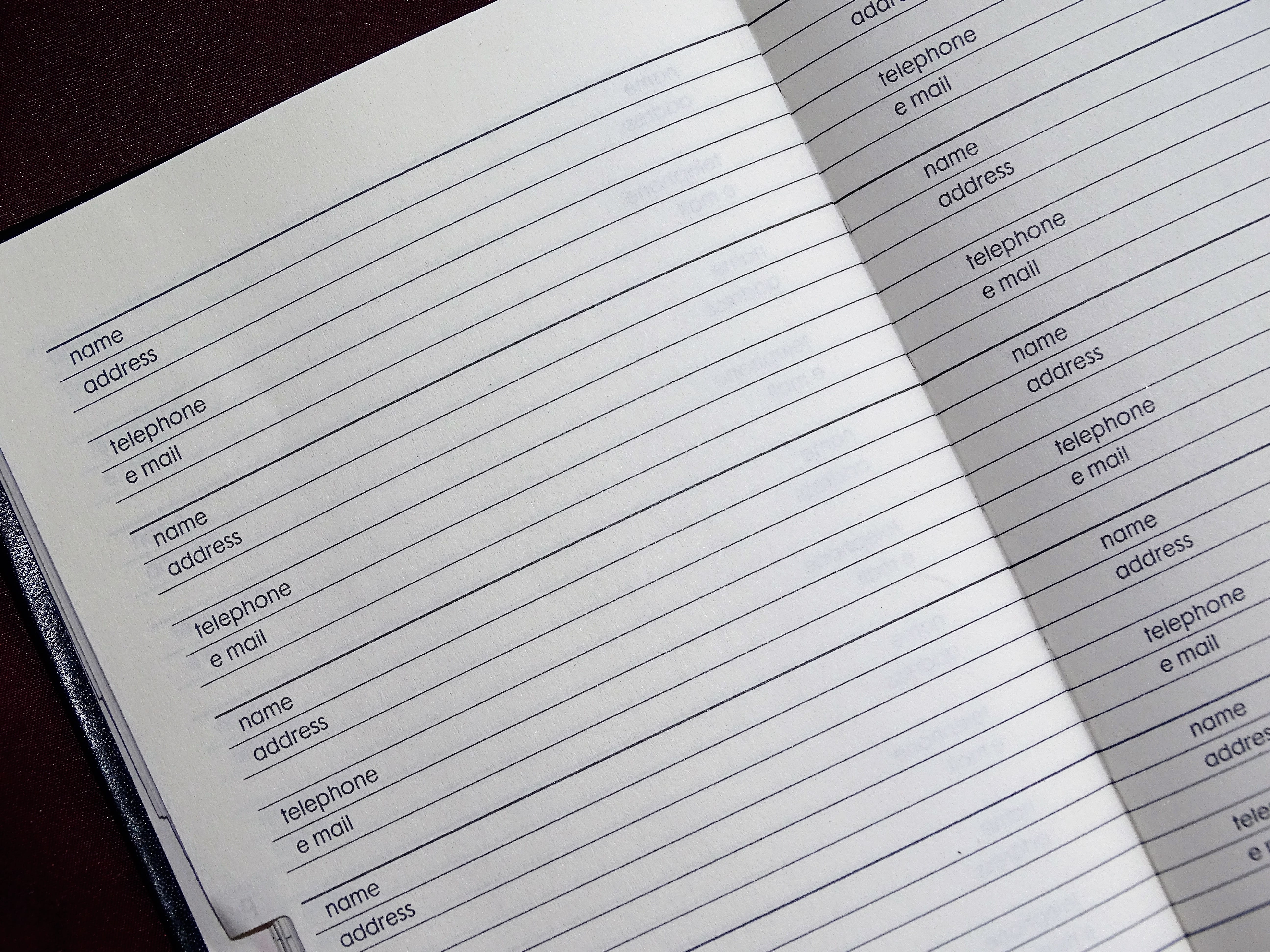 address book, still life, education, empty, blank, email, number, page, notes, book, indoors, notebook, paper, open, address, handwriting, text, textbook, HD Wallpaper