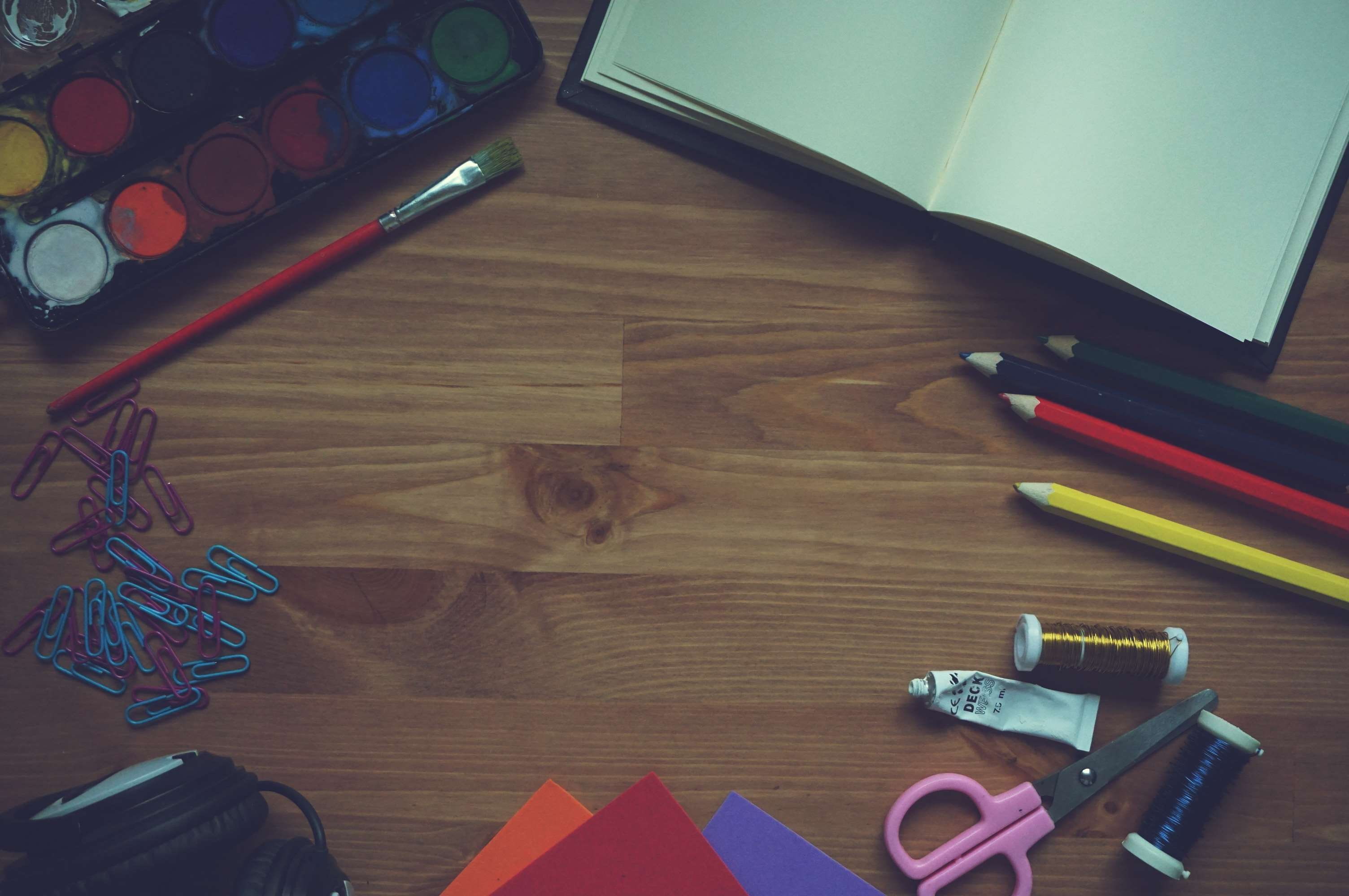 creativity, paint, craft, colour pencils, scissors, water colors, variation, pencil, multi colored, water colours, wood, writing instrument, wooden, 2K, HD Wallpaper