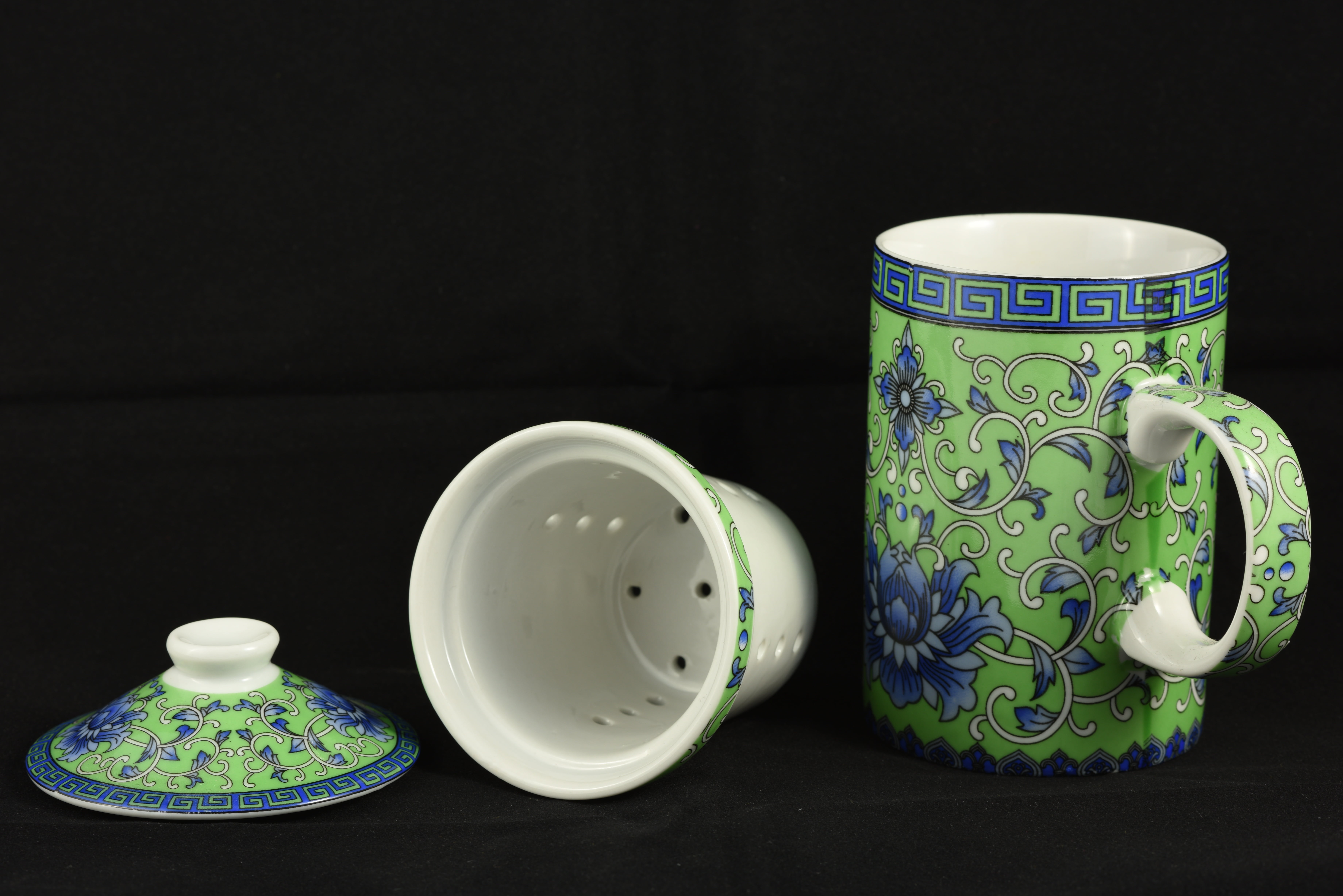 studio shot, lid, black background, ceramics, table, tea set, pitcher - jug, tea cup, antique, drink, loose leaf, crockery, pottery, 5K, white, floral pattern, HD Wallpaper