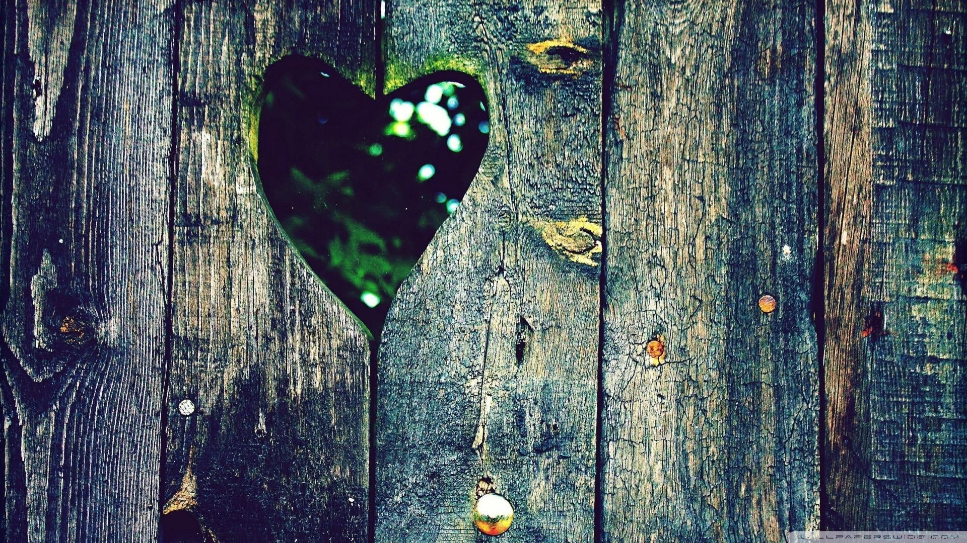 fence, hole, brown, wooden, heart, 1080P, carved, love, shape, wood, HD Wallpaper