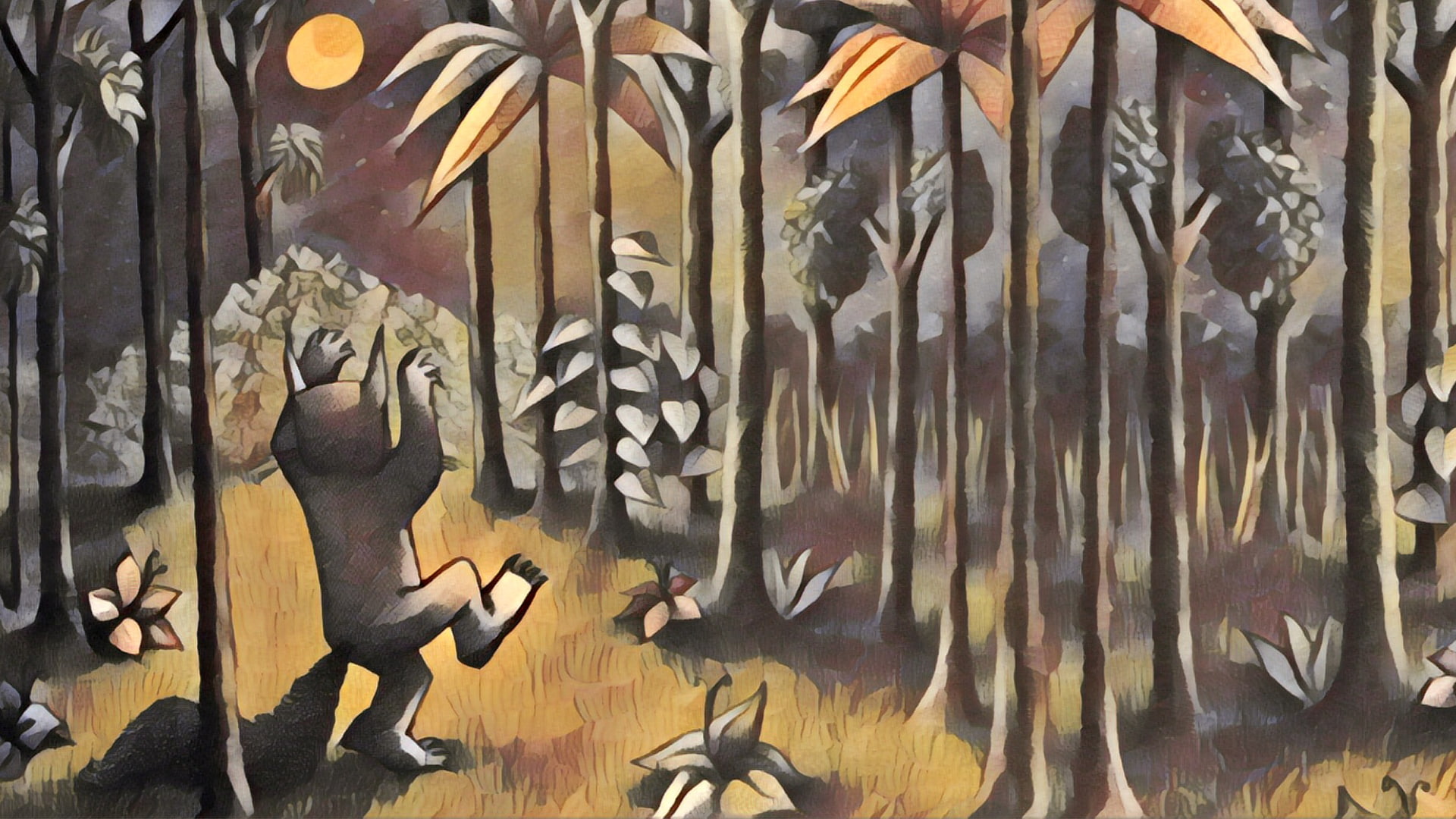 creativity, Maurice Sendak, art and craft, male likeness, 1080P, Where the Wild Things Are, human representation, close-up, carving - craft product, forest, HD Wallpaper