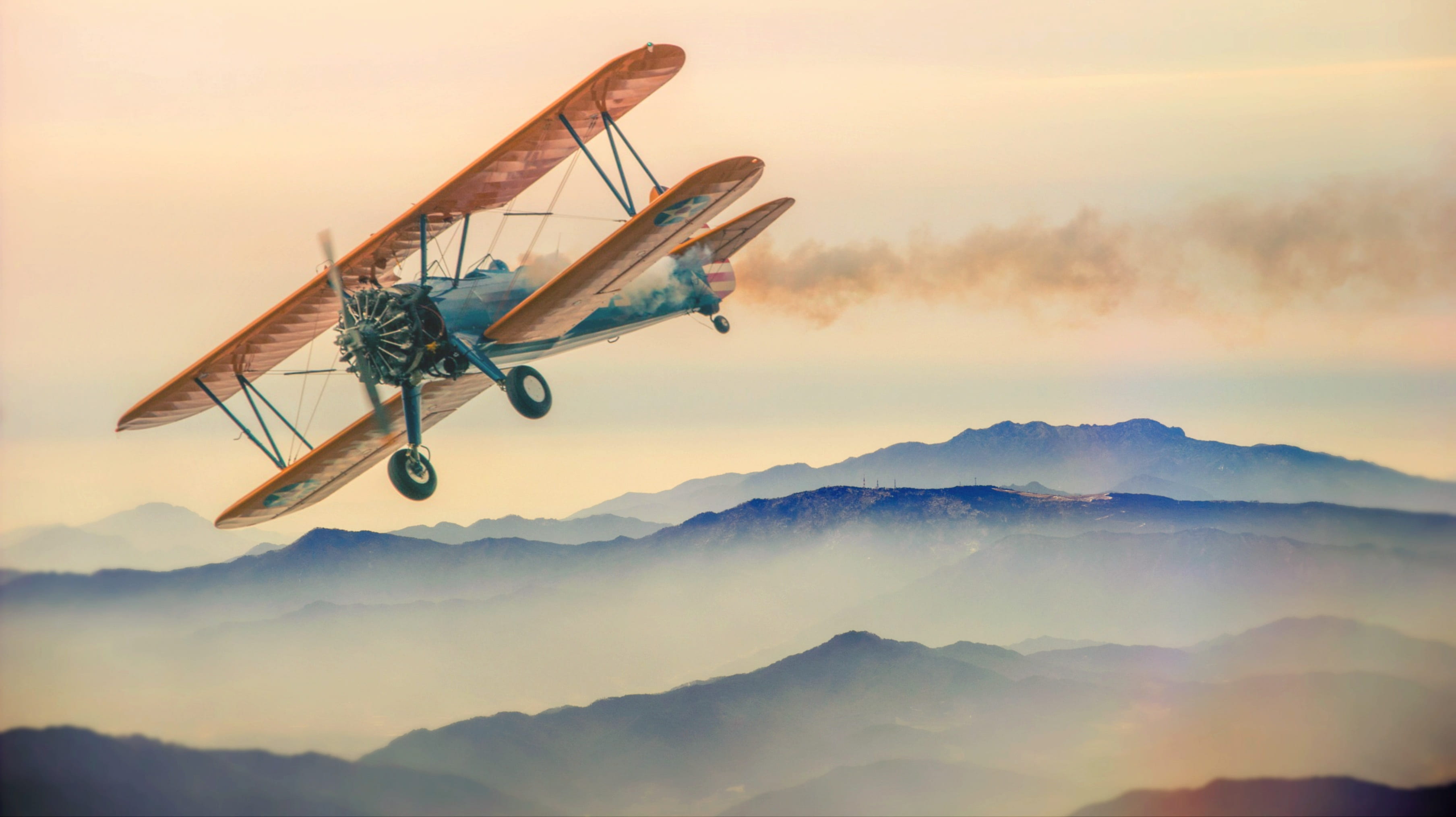tranquility, illustration, transportation, nature, biplane, flying, outdoors, beauty in nature, 2K, cloud - sky, sky, environment, mid-air, light aircraft, HD Wallpaper