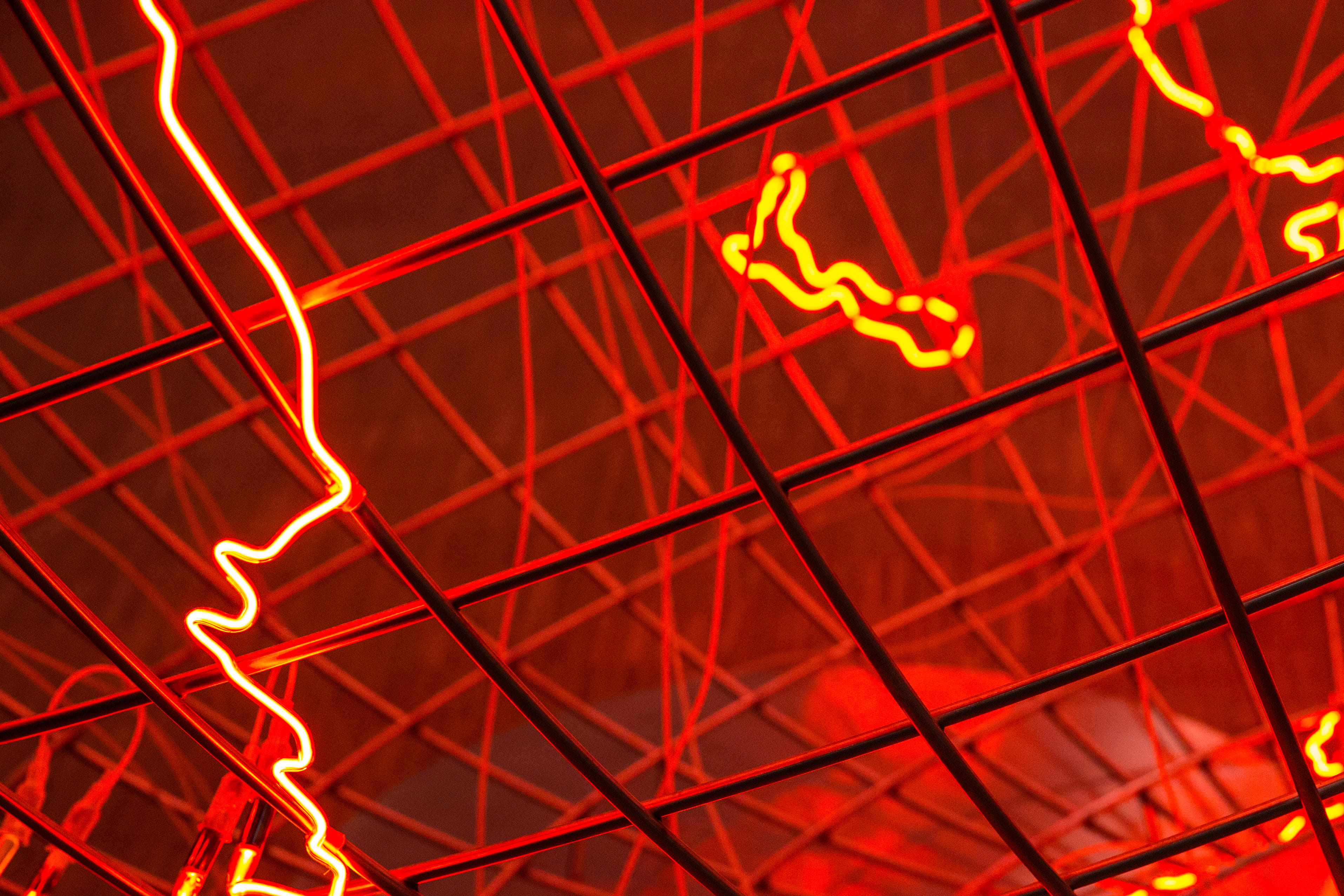 Canon 6D, 2K, d, three dimensional, glowing, red, architecture, warning sign, captured, close-up, Paris, illuminated, installation, light, gallery, sign, HD Wallpaper