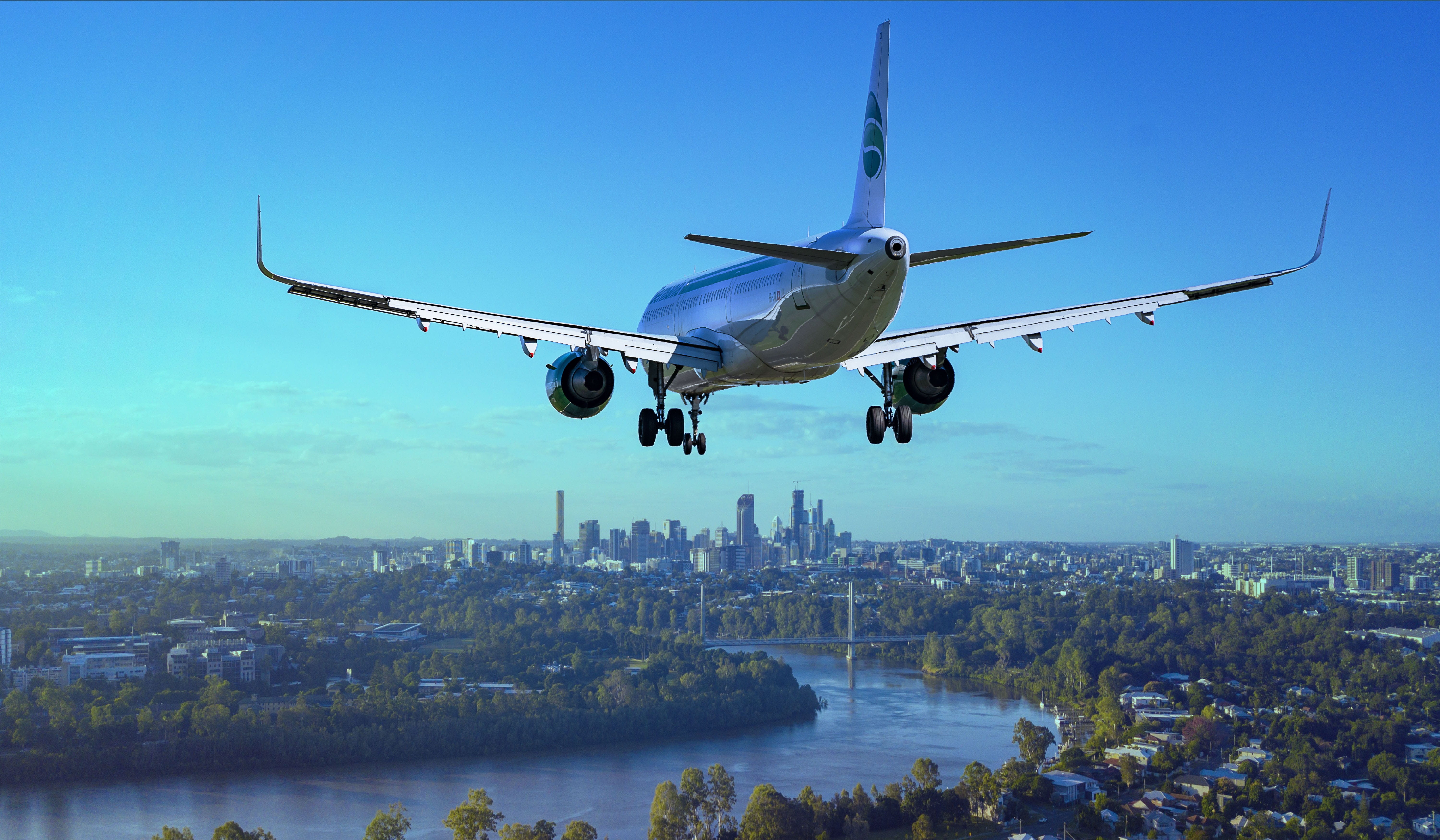 tourism, blue, aircraft, journey, aviation, skyscraper, flight, nature, chassis, arrival, day, office building exterior, vacations, flying, aerospace industry, HD Wallpaper