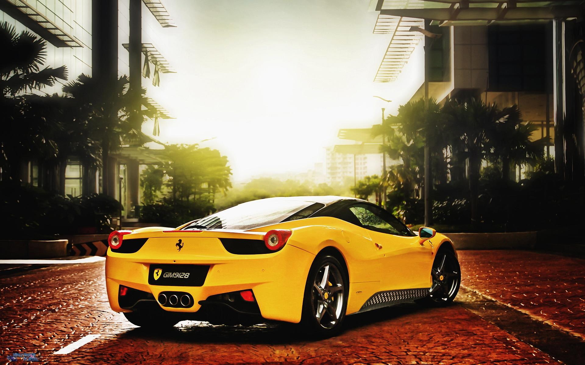 street, cars, ferrari, new, beautiful, 1080P, yellow, car, HD Wallpaper