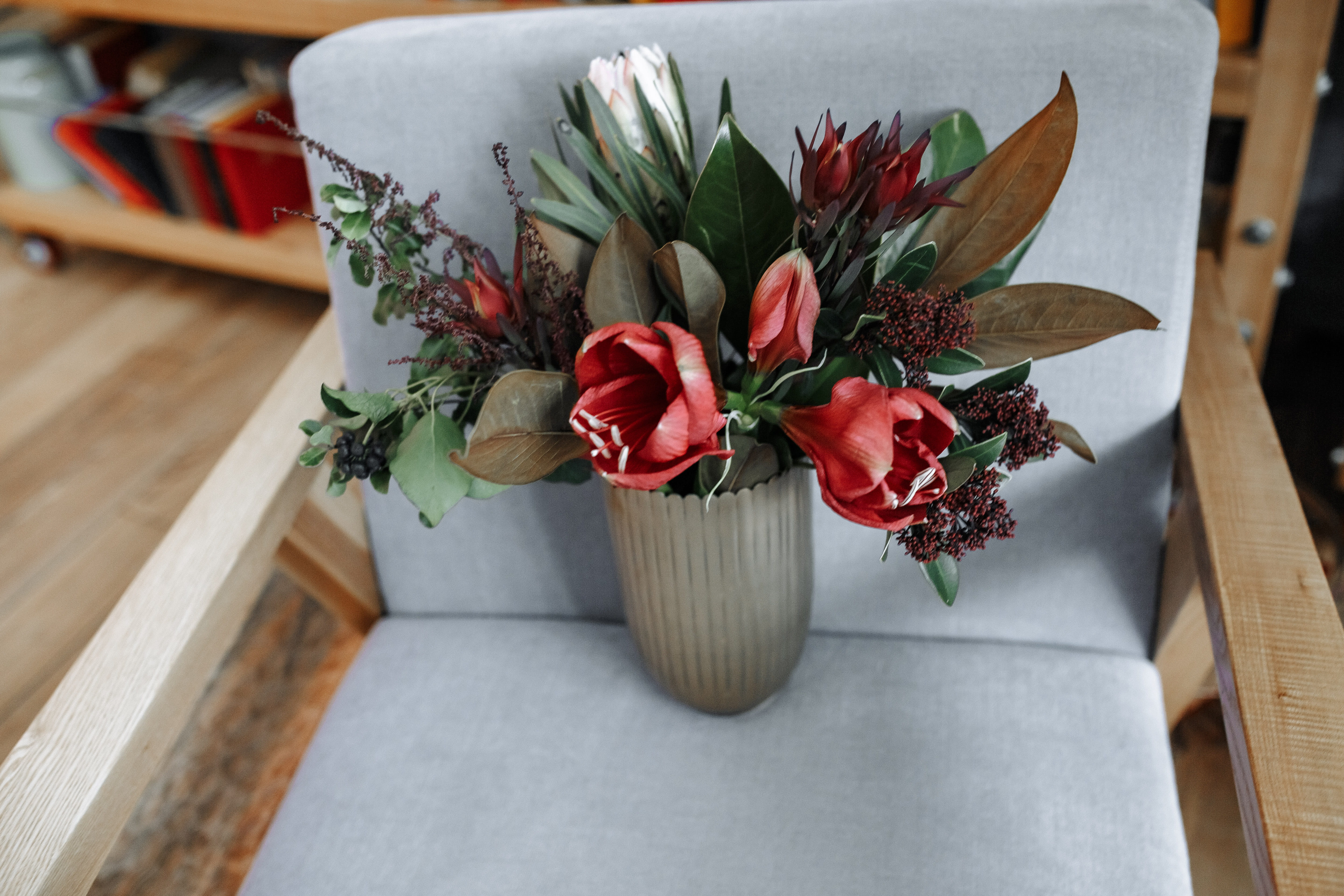 high angle view, modern, home interior, arrangement, furniture, decoration, freshness, interior design, no people, leaf, potted plant, flower arrangement, HD Wallpaper