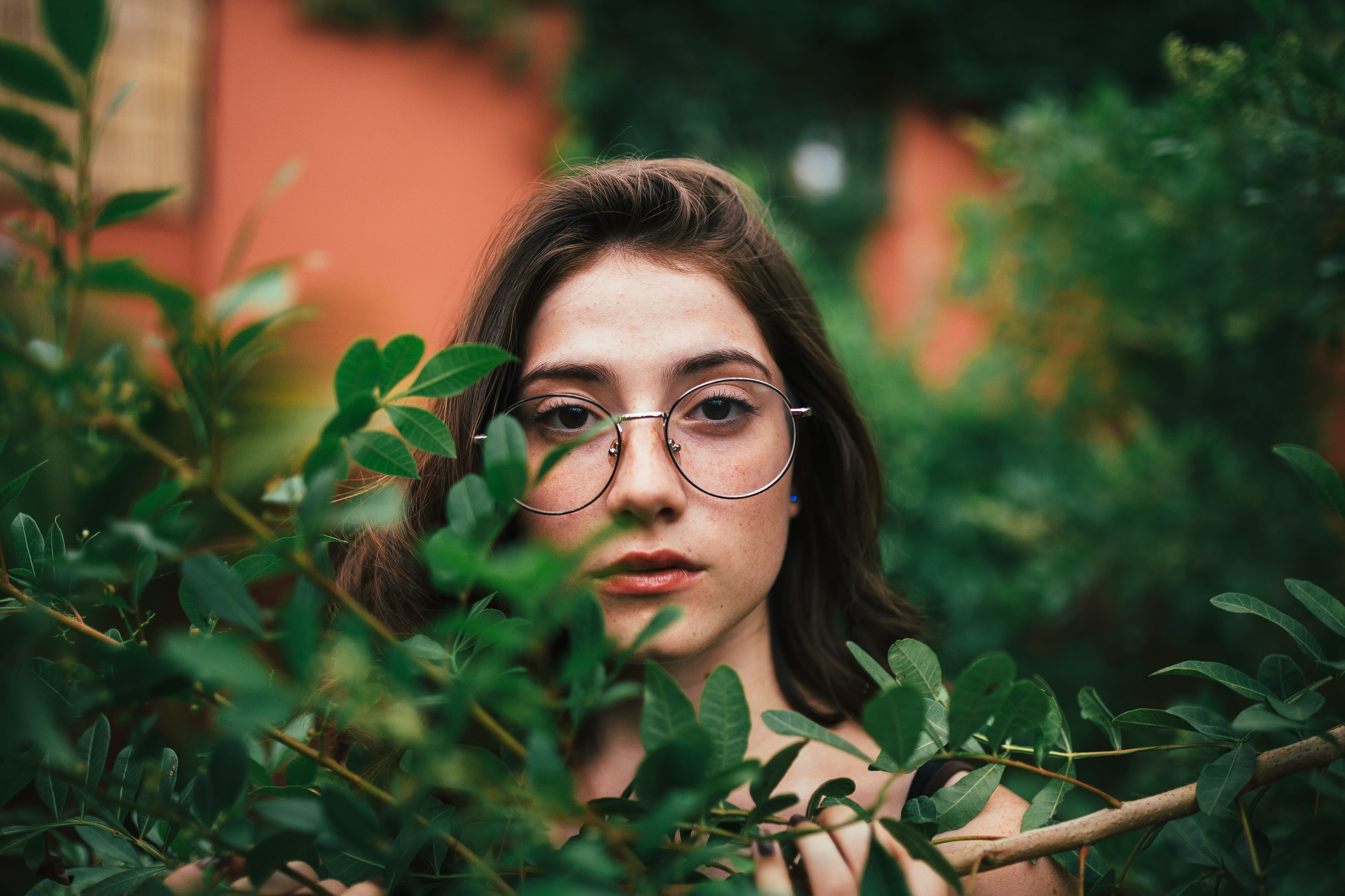 front view, portrait, adult, attractive, behind, beauty, looking at camera, hair, focus, style, model, glamour, facial expression, plant, women, woman, HD Wallpaper