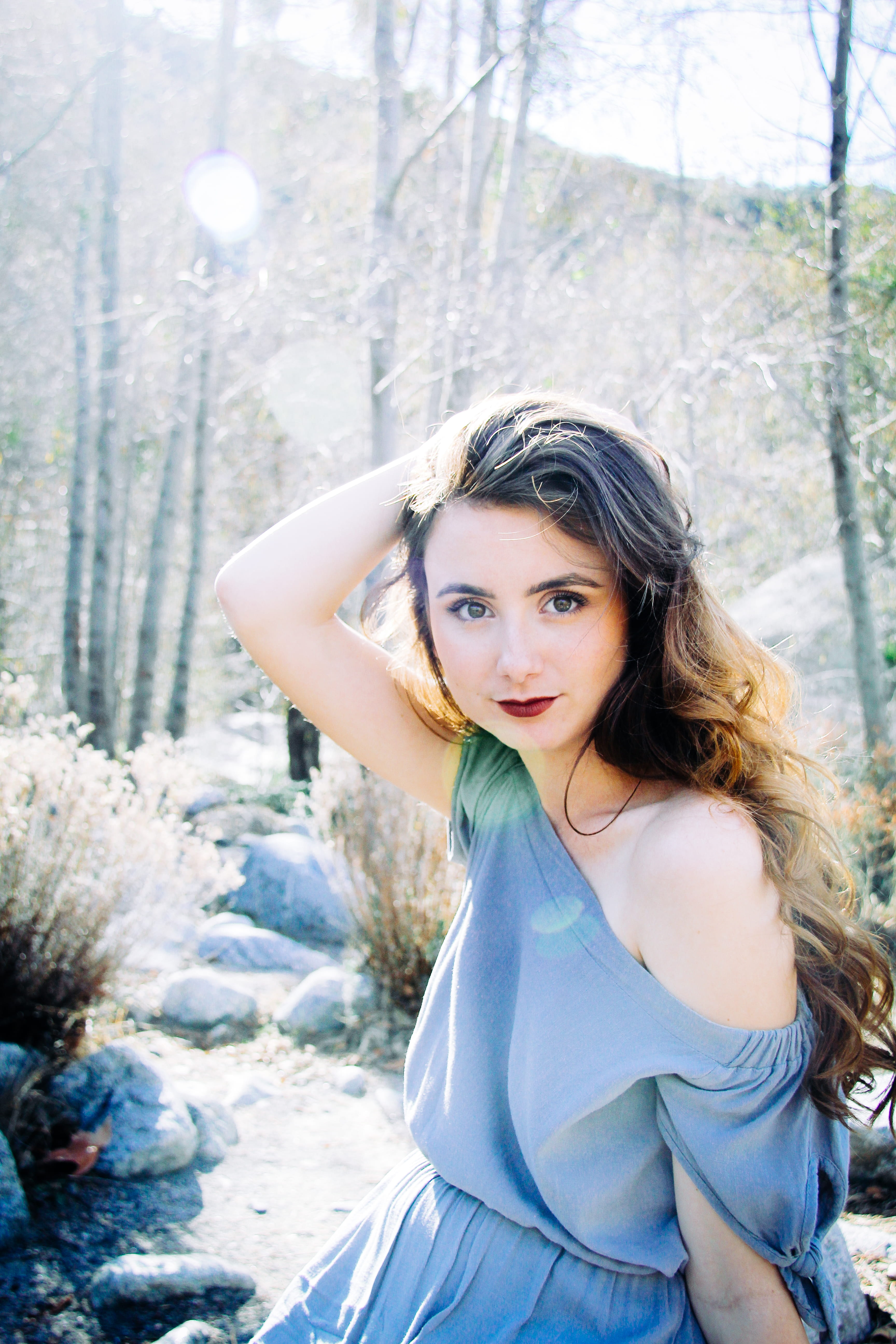 outdoors, land, long hair, hair, beautiful, young women, wear, pretty, curly hair, focus, fashion, tree, leisure, photoshoot, girl, young adult, cute, portrait, Phone HD Wallpaper