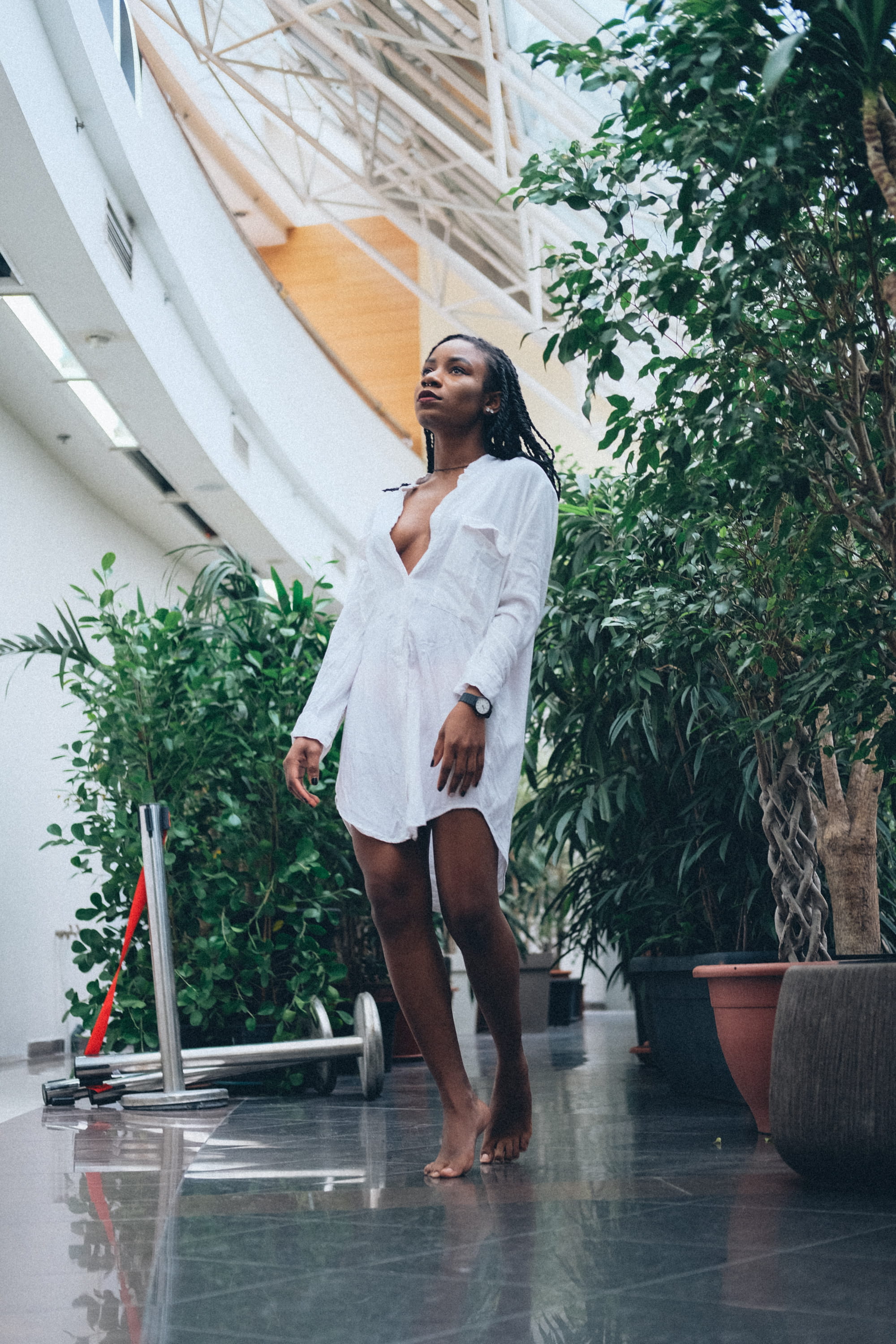 photoshoot, casual, woman, tree, greenery, real people, person, white shirt, fashion, full length, beautiful woman, leisure, near, nature, inside, fashionable, Phone HD Wallpaper