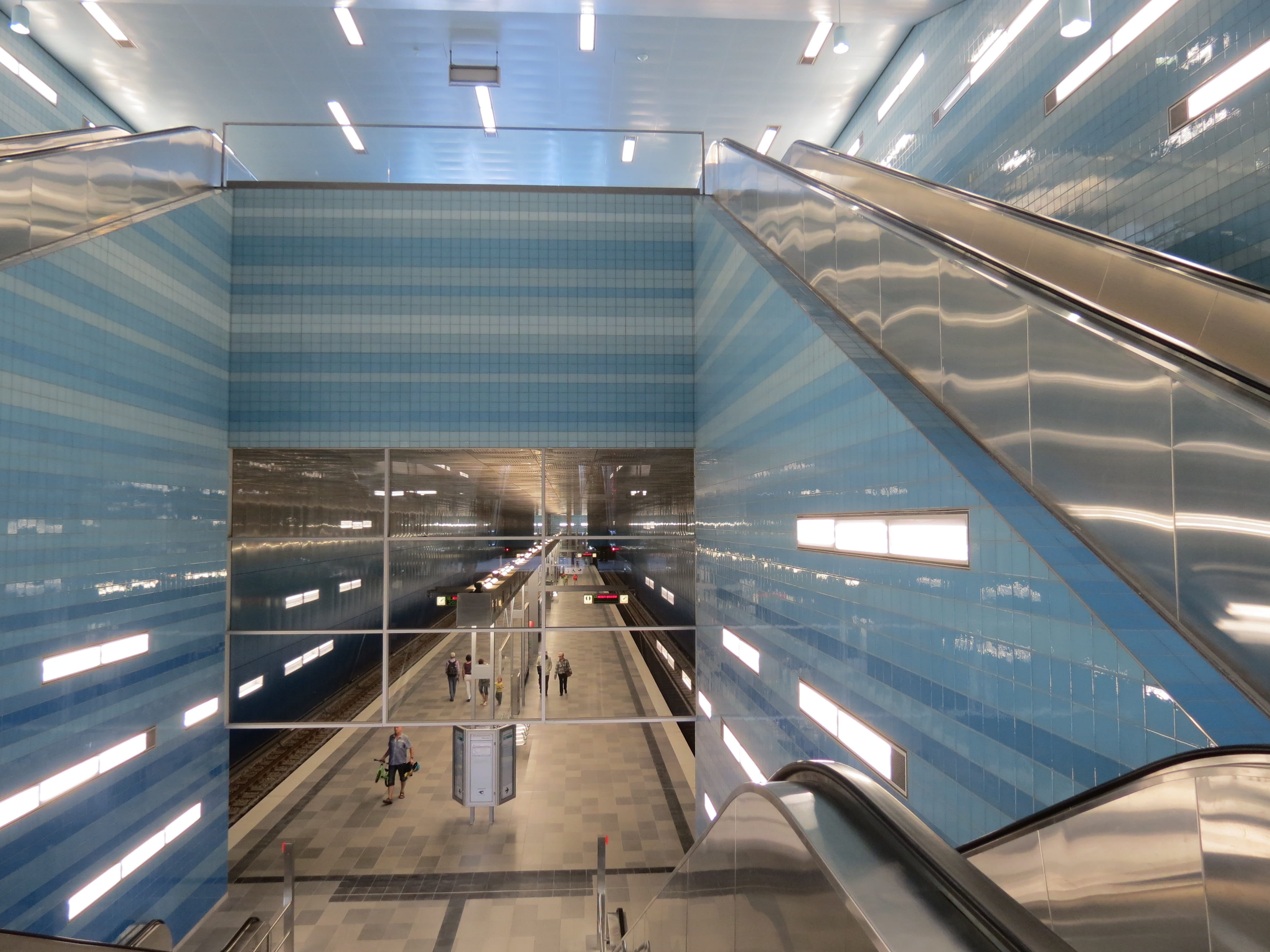 indoors, mode of transportation, Modern, high angle view, ceiling, flooring, motion, bluish, modern architecture, illuminated, glass - material, lighting equipment, HD Wallpaper
