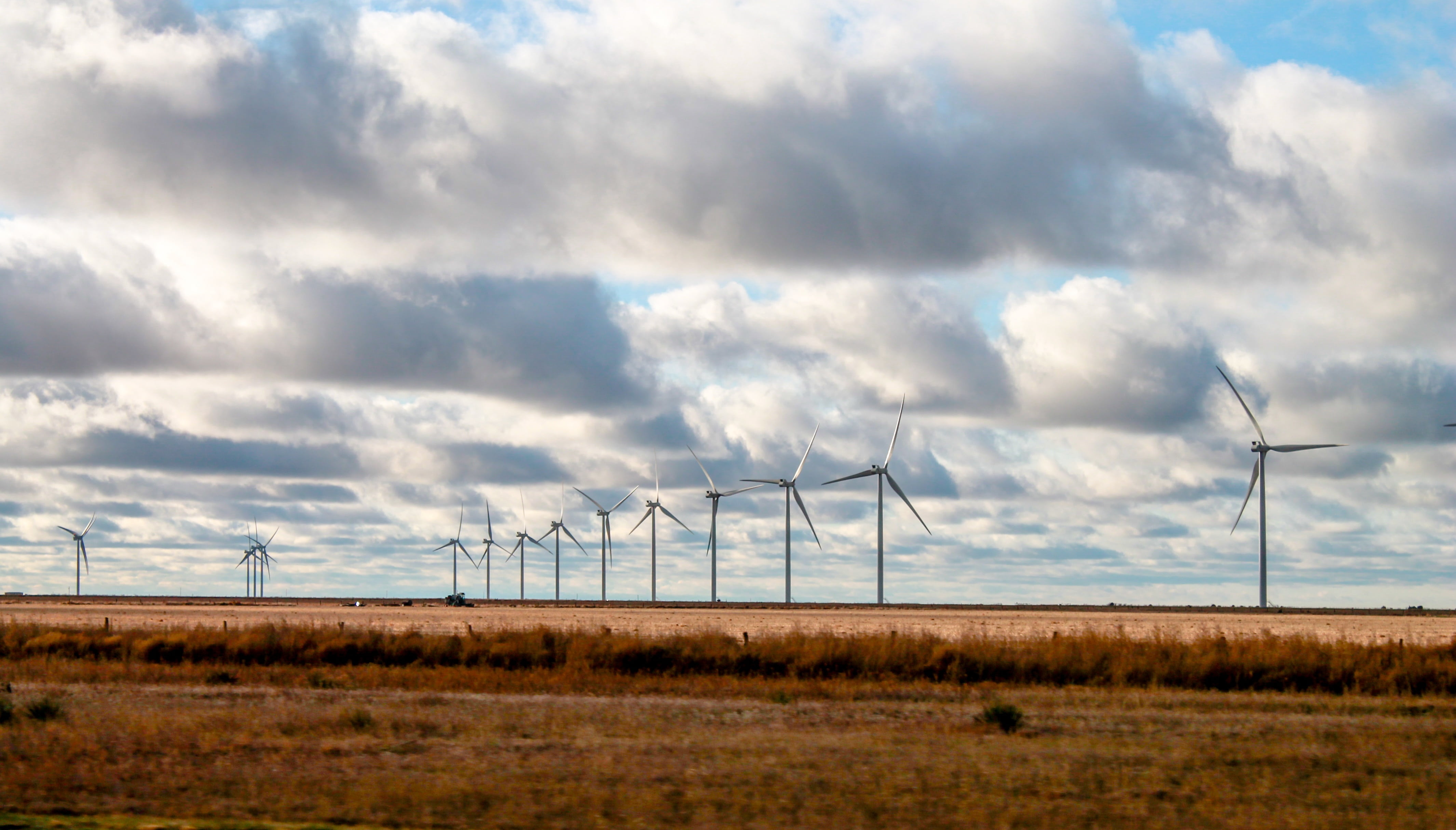 environment, environmental conservation, wind power, landscape, blue, electricity, production, power, green, white, cloud - sky, rural scene, ranch, prairie, HD Wallpaper