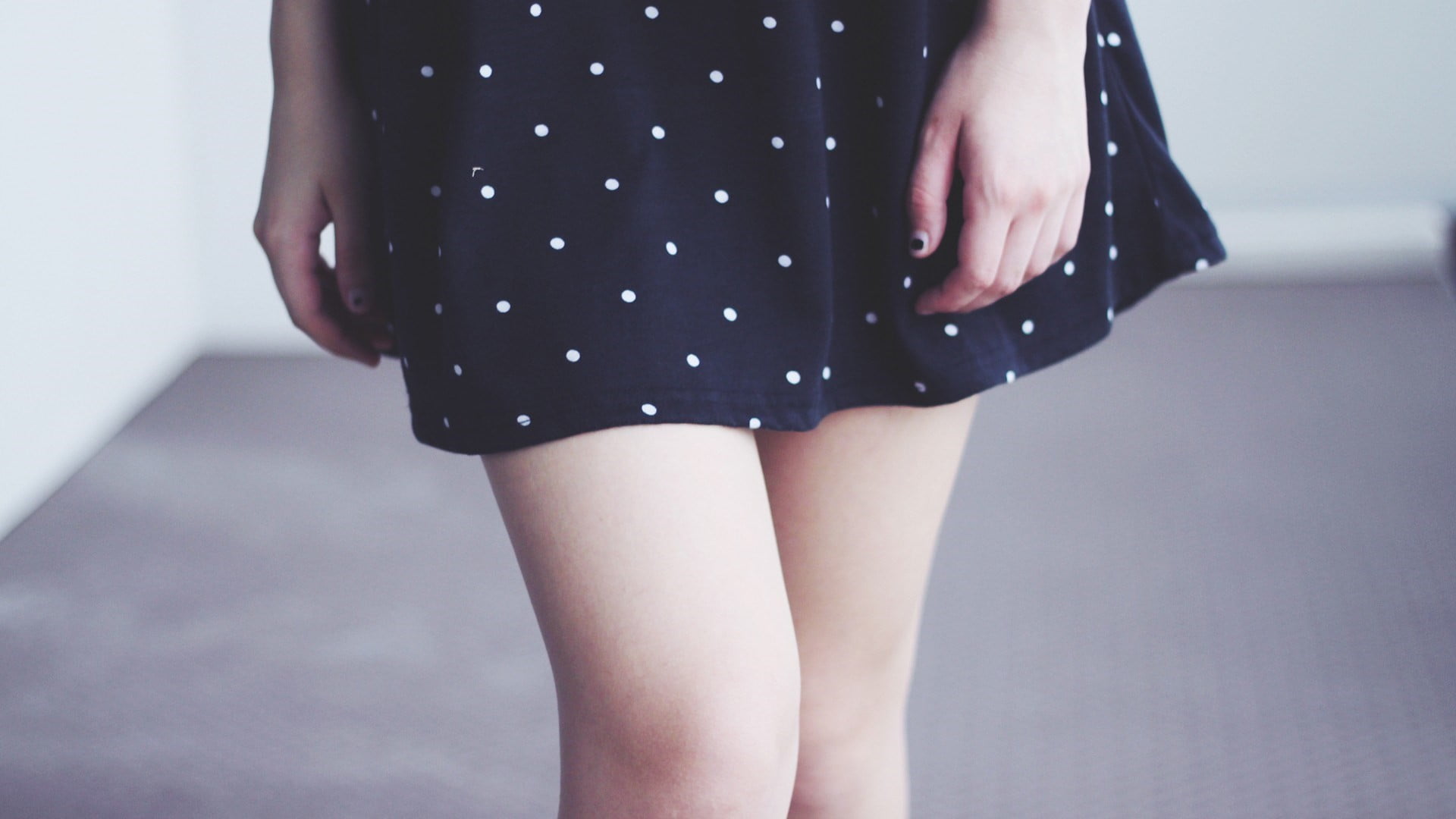 women, body part, clothing, human hand, human body part, day, dress, one person, human leg, adult, close-up, skirt, legs, polka dots, 1080P, front view, HD Wallpaper