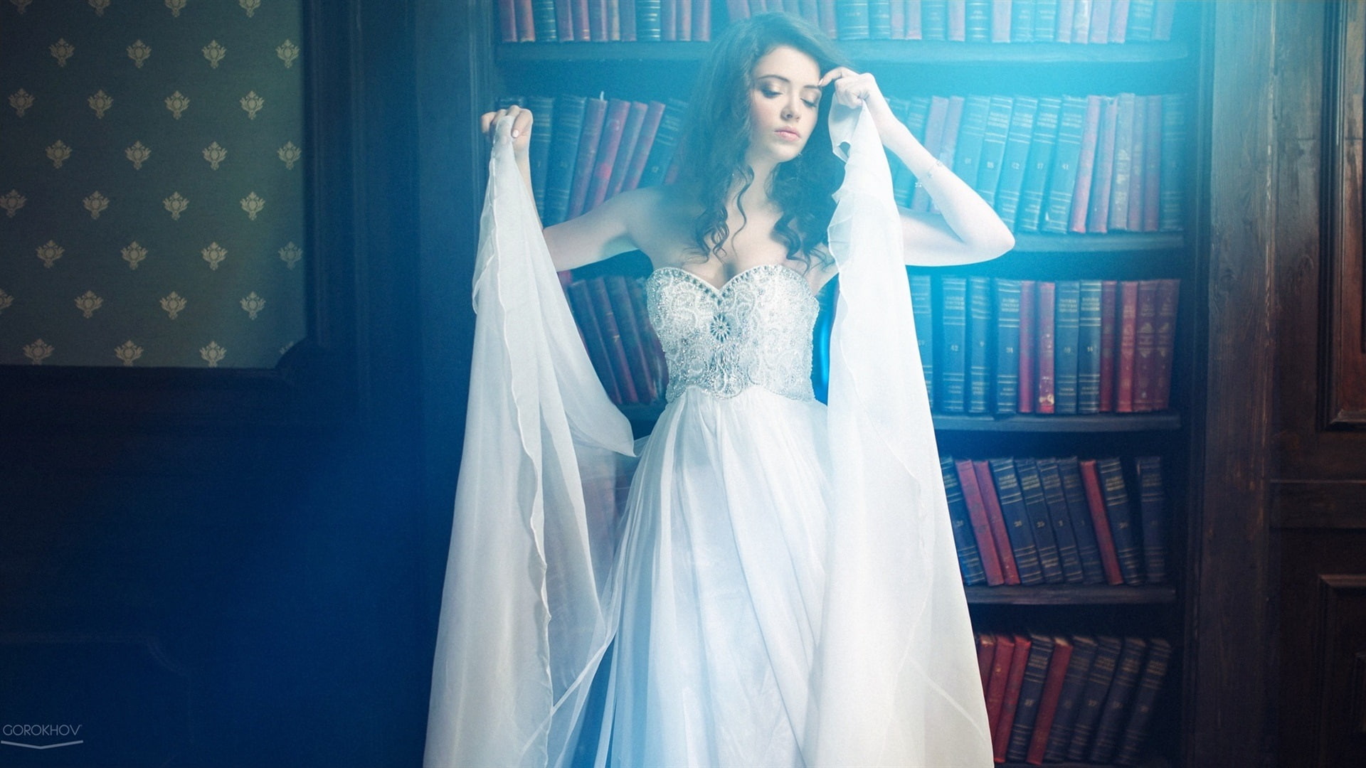 Books, Dream, Dress, Girl, White, Posture, 1080P, Beautiful, HD Wallpaper