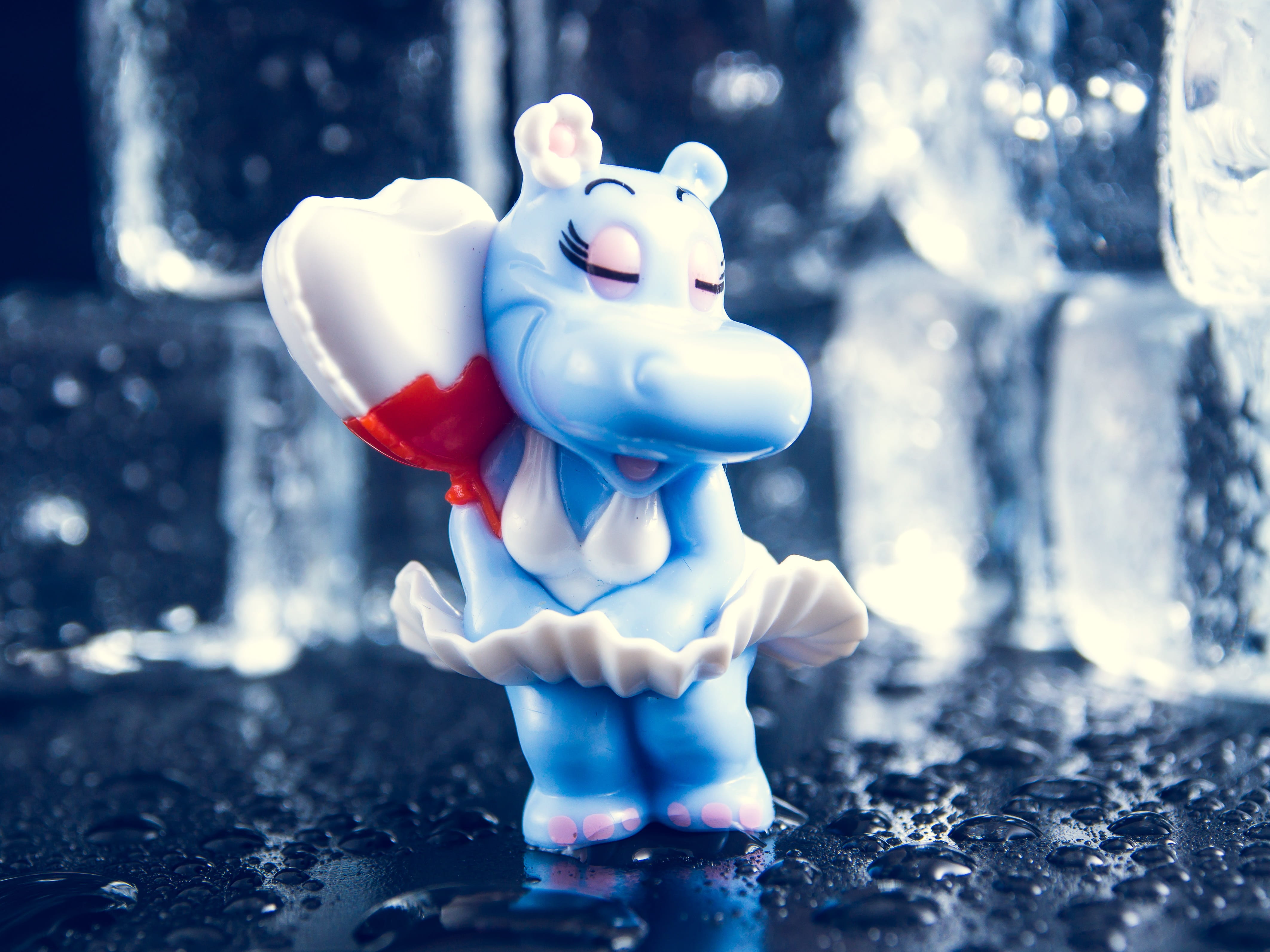 closeup, still life, miniature, cold temperature, drop, glass, nature, photography, dress, piggy bank, heart, ice, figure, bubble, monroe, blue, snowing, HD Wallpaper