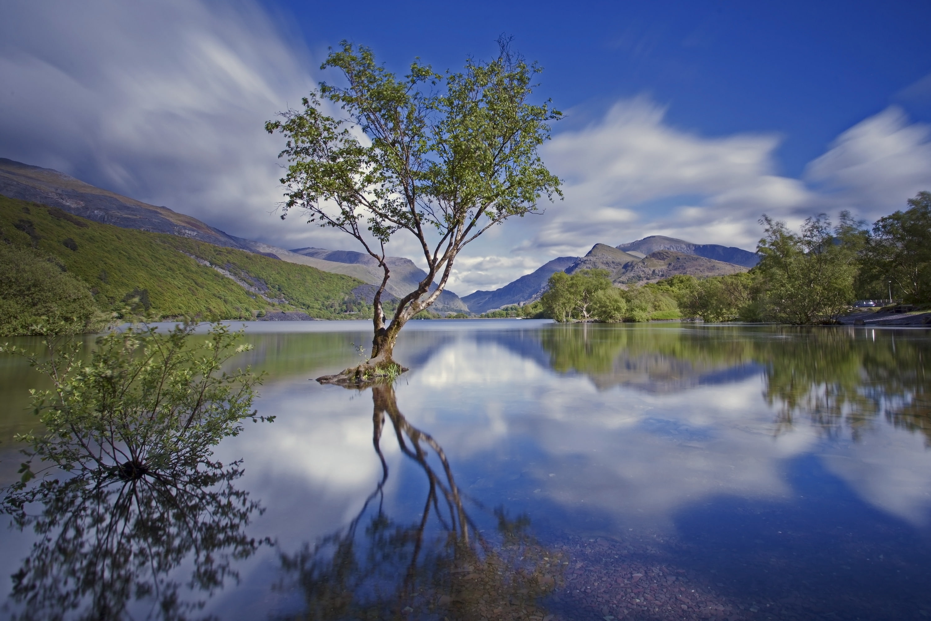 2K, national Park, North Wales, Snowdonia, mountains, England, lake, tree, HD Wallpaper