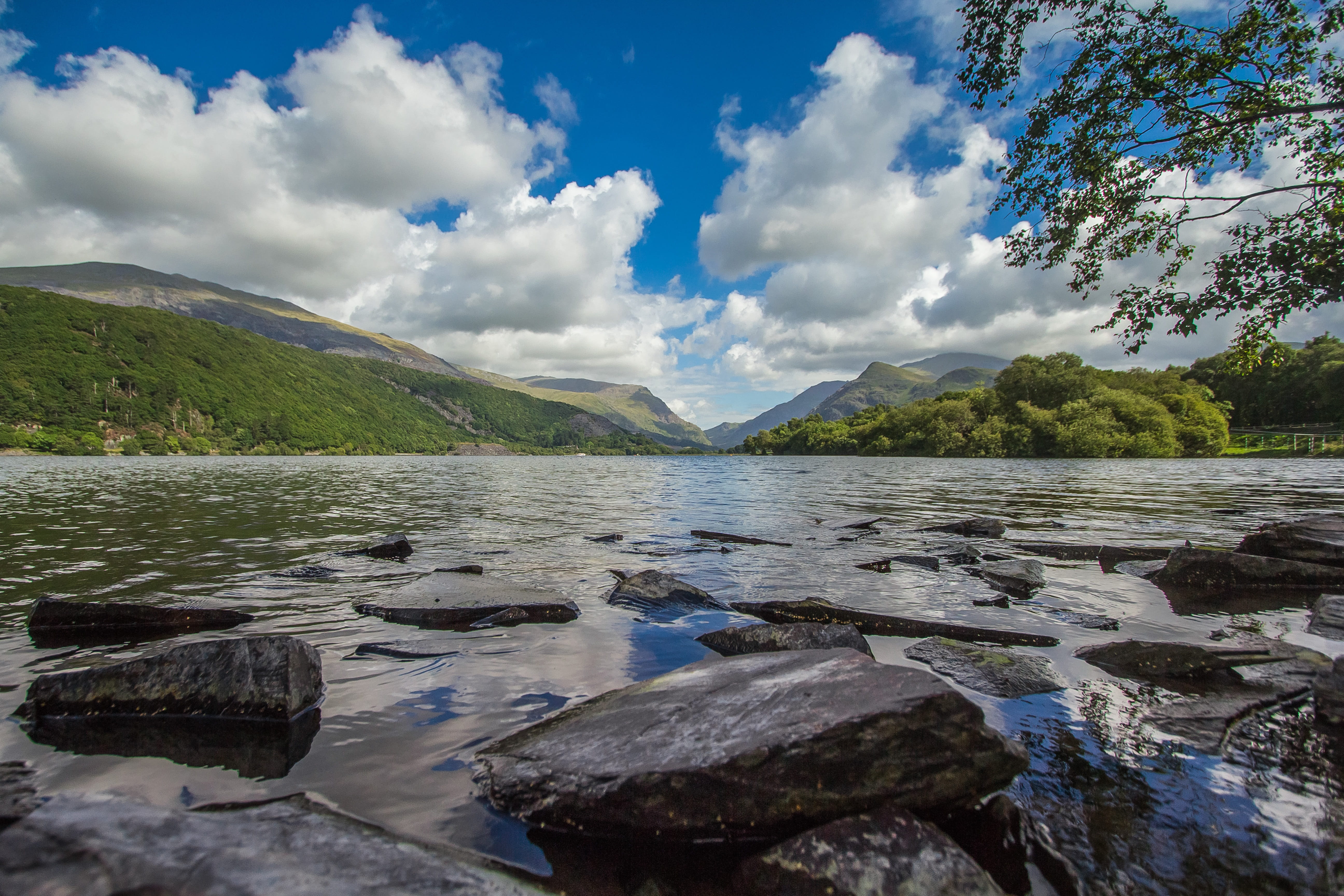 Snowdonia, solid, rock, flowing water, reflection, sky, Nature, cloud - sky, no people, day, Lake, outdoors, non-urban scene, scenics - nature, beauty in nature, HD Wallpaper