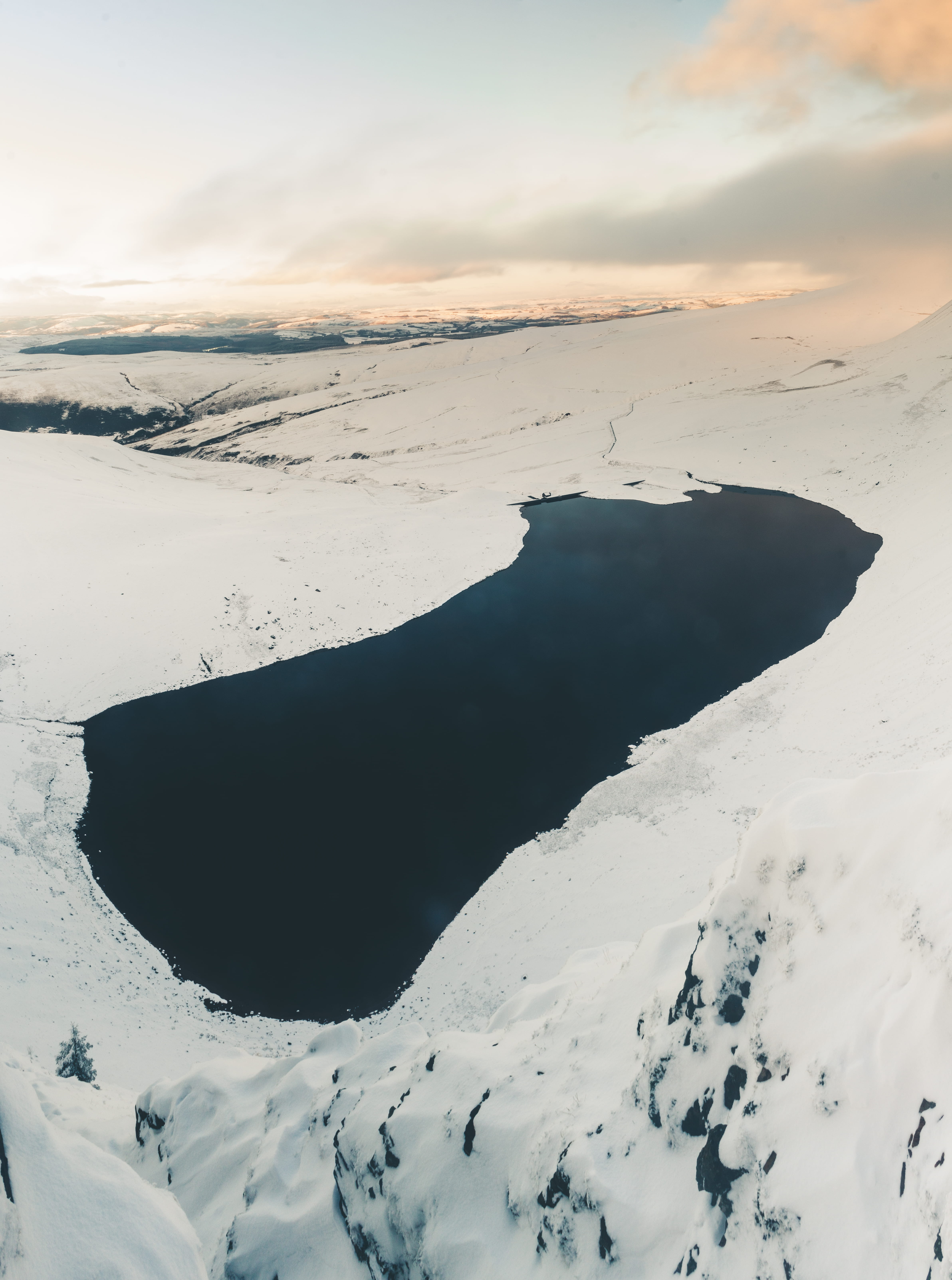 ice, wales, soil, tranquil scene, water, scenery, mountain range, no people, frozen, 5K, llyn y fan fach, scenics - nature, calm, mountain, glacier, sky, Phone HD Wallpaper