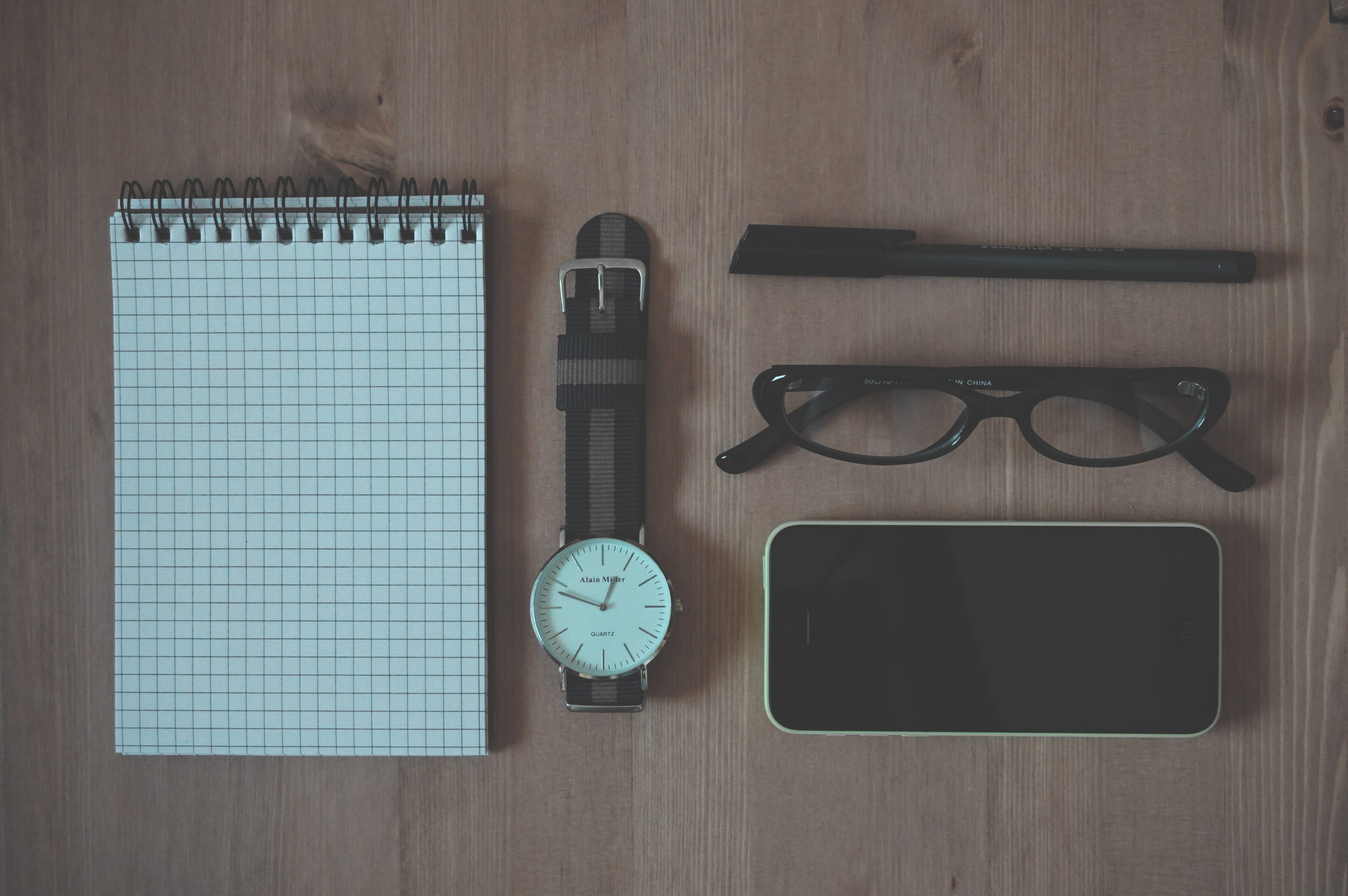 office, clock, high angle view, smart, smart phone, business, still life, phone, fashion, 2K, on the phone, glasses, indoors, personal accessory, wristwatch, HD Wallpaper