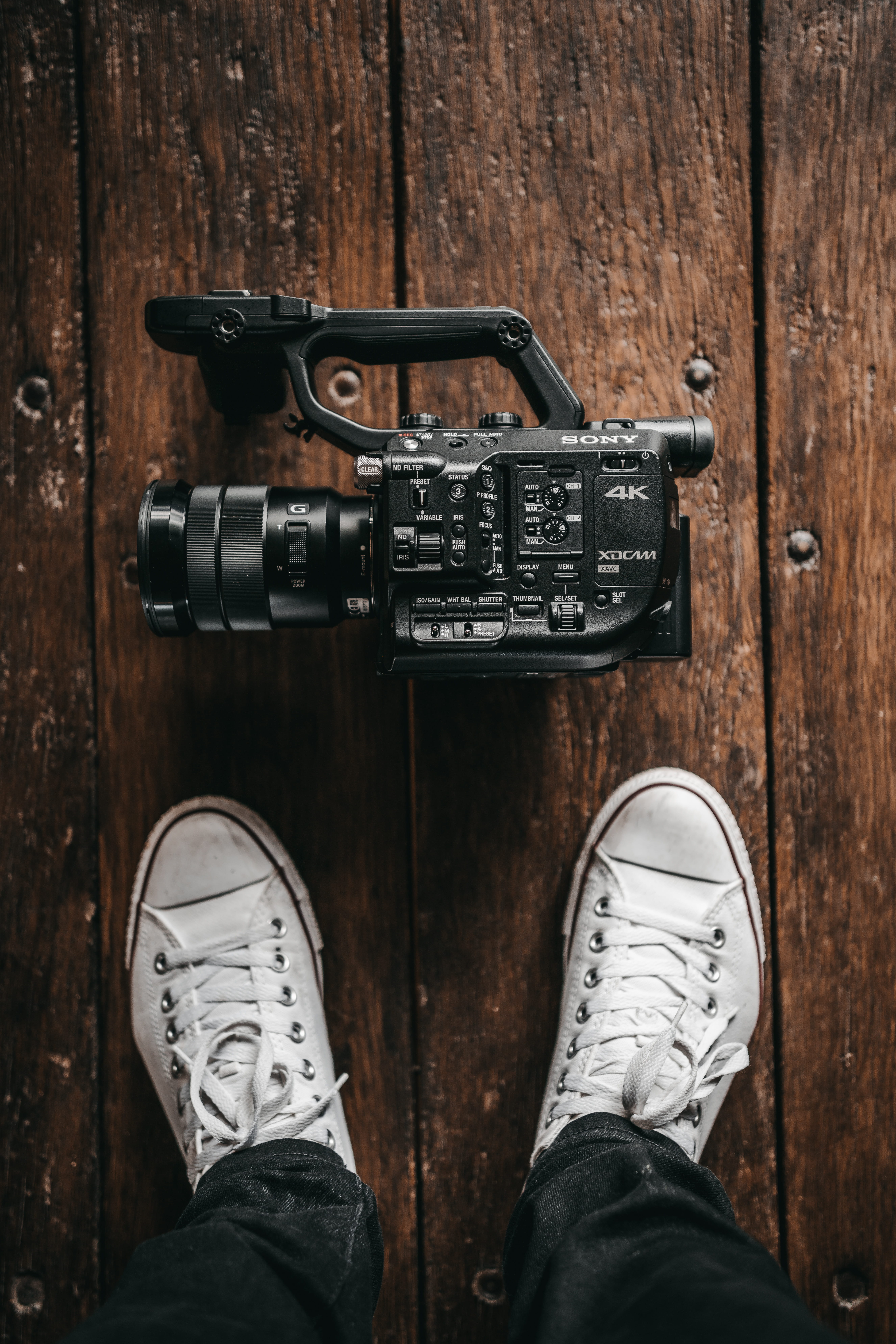 lifestyles, converse, gear, wooden flooring, pair, flat lay, technology, retro Styled, foot, style, backgrounds, tech, wood - Material, black Color, close-up, Phone HD Wallpaper