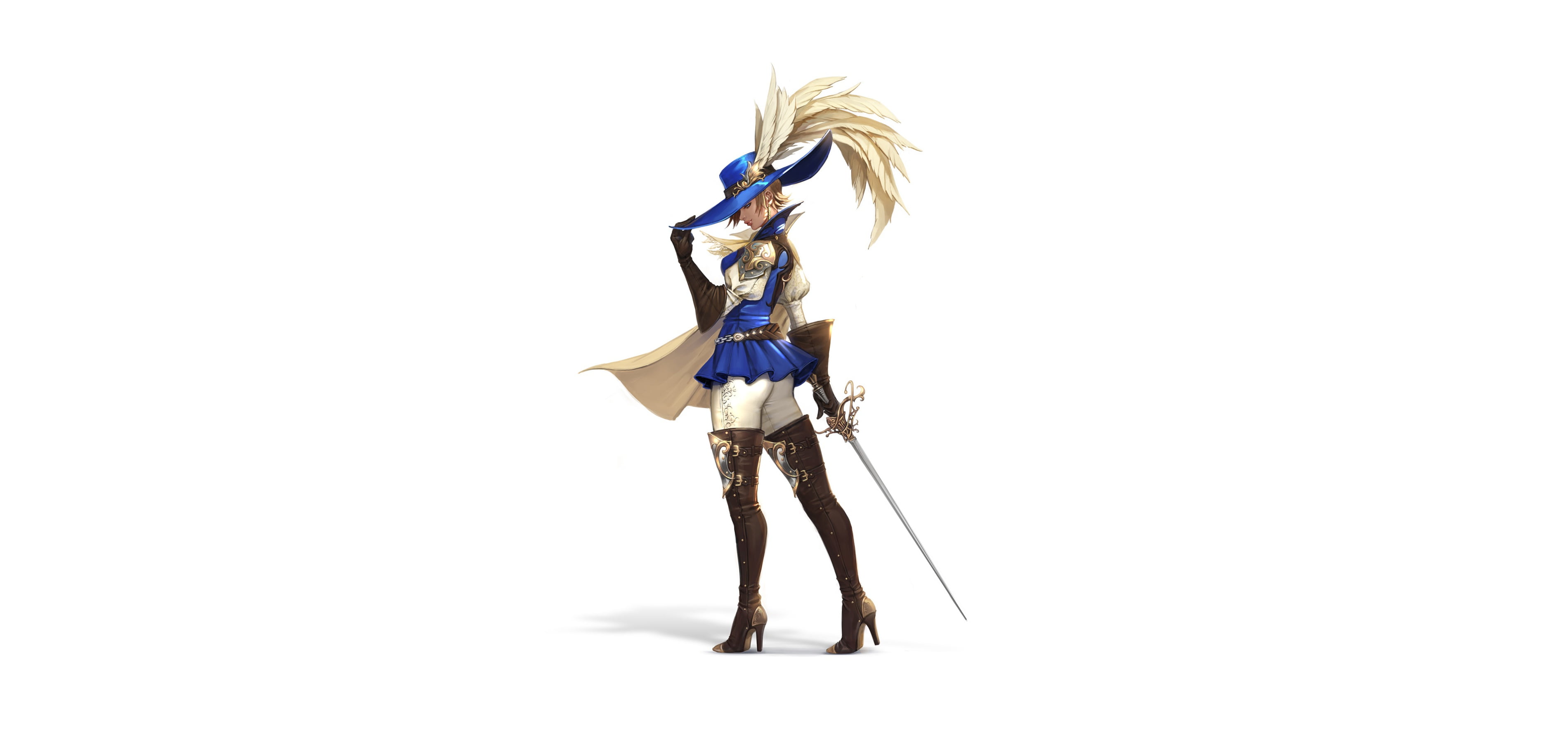 Sword, 2K, Character, Minimalism, Hye Jeong Hwang, Style, France, Dartagnan, Illustration, Feathers, Musketeer, Backdrop, Hat, Art, Girl, Figure, Pretty, HD Wallpaper