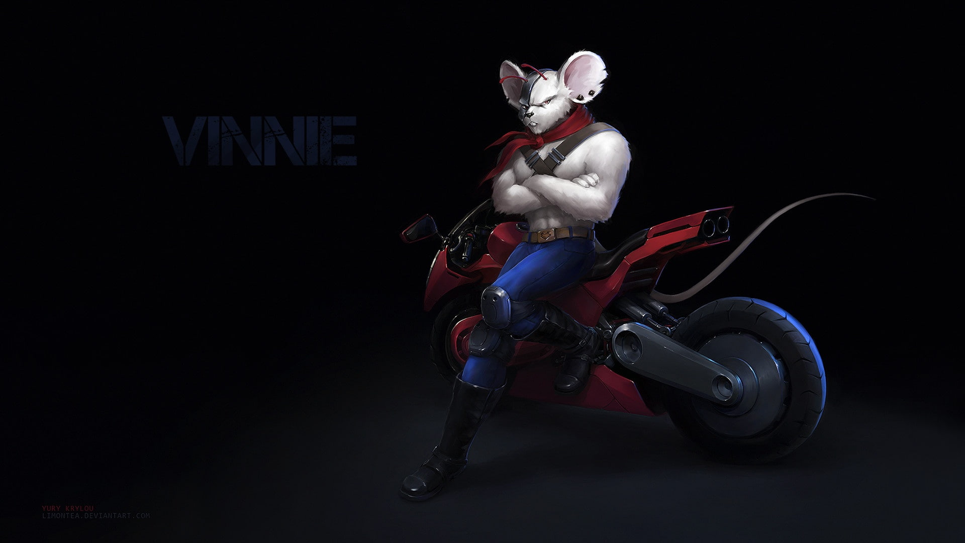 1080P, Biker Mice from Mars, Helix, Yury Krylou, Minimalism, by Yury Krylou, Motorcycle, Fan Art, Game Art, Art, Figure, Vinnie, Bike, Fiction, Mouse bikers, HD Wallpaper