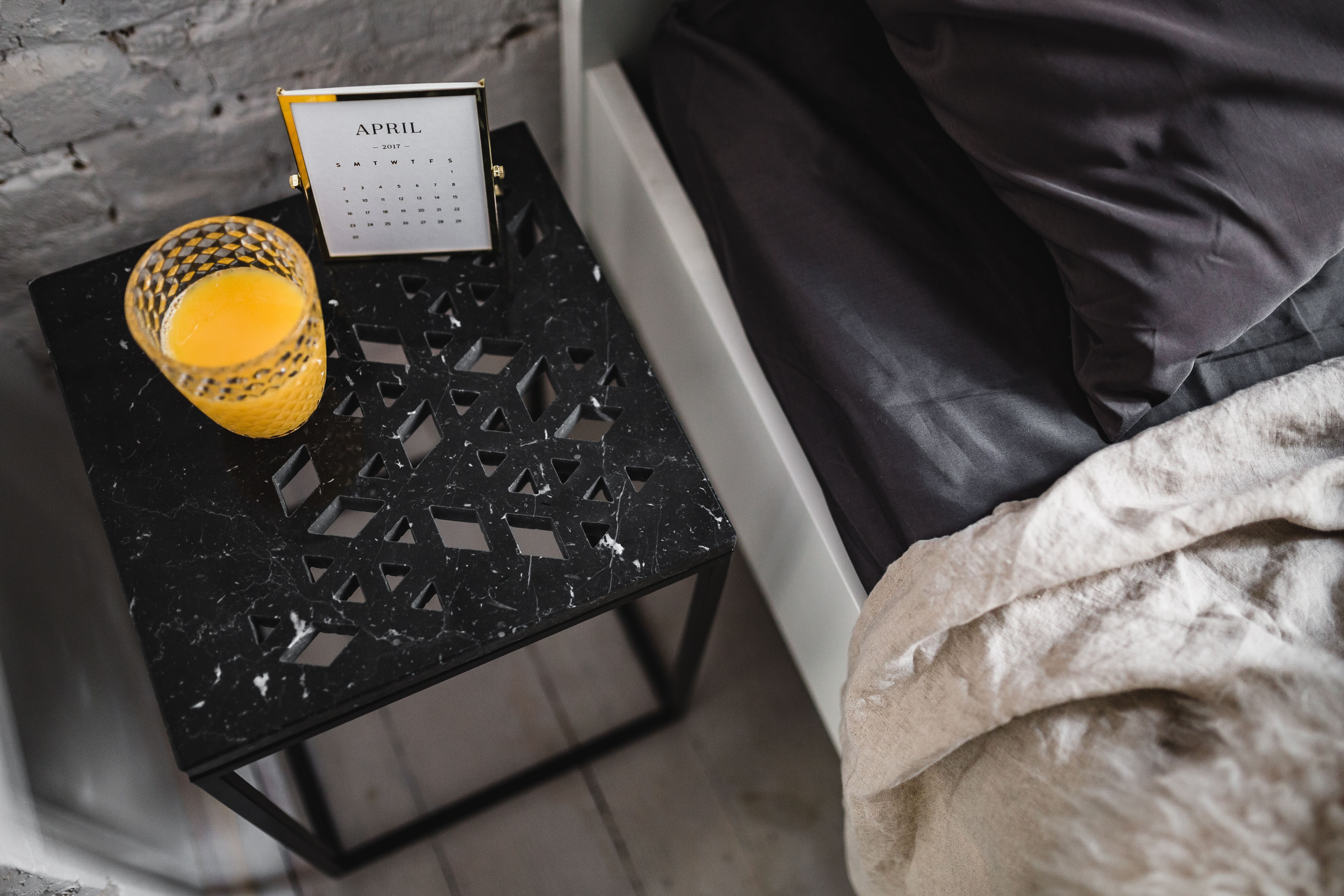 food, textile, 5K, close-up, domestic room, no people, furniture, Uncommon, minimal, Bedroom, bedside table, interior, day, black color, indoors, white, HD Wallpaper