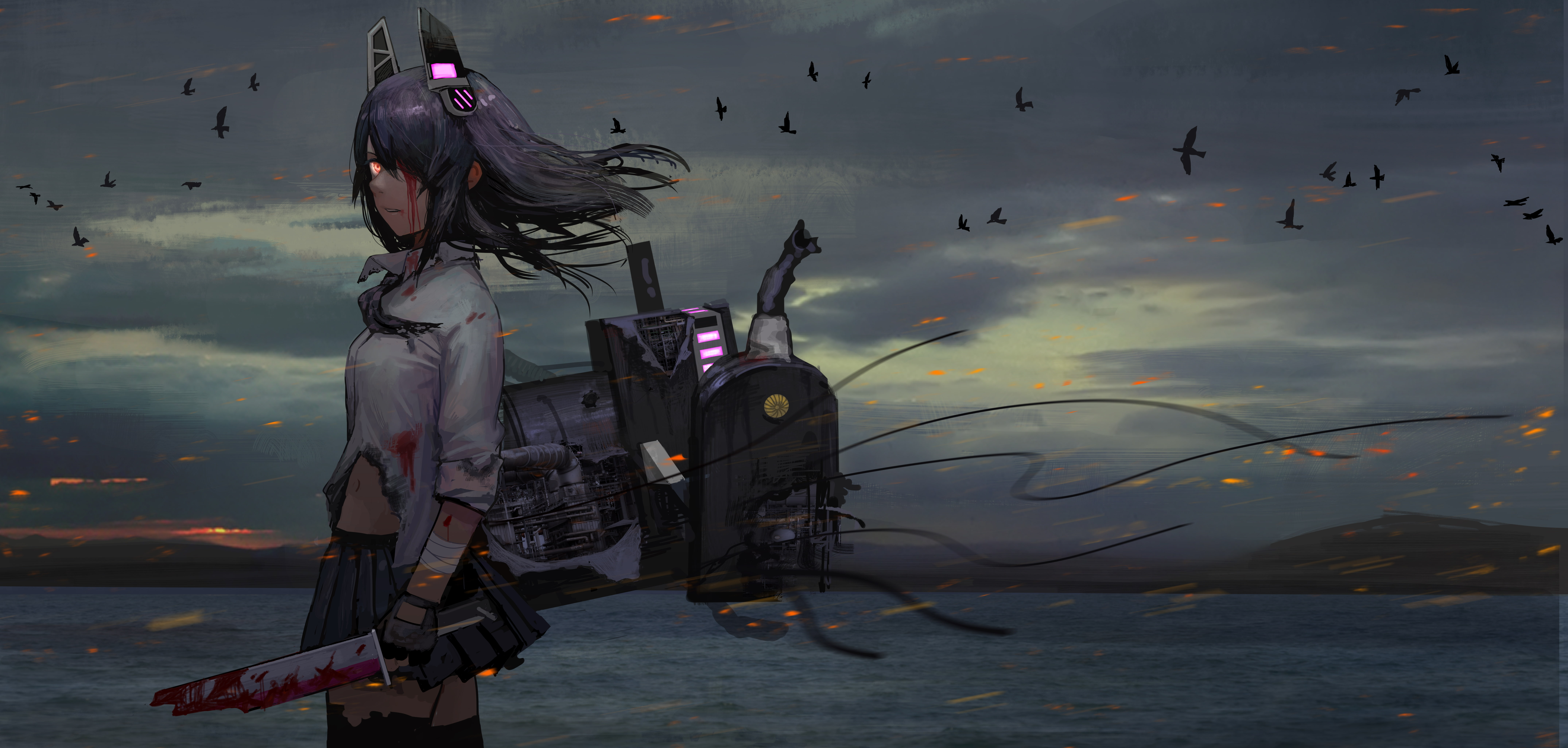 vertebrate, animals in the wild, sky, lifestyles, 8K, water, animal wildlife, nature, kancolle, three quarter length, one person, leisure activity, tenryuu, HD Wallpaper