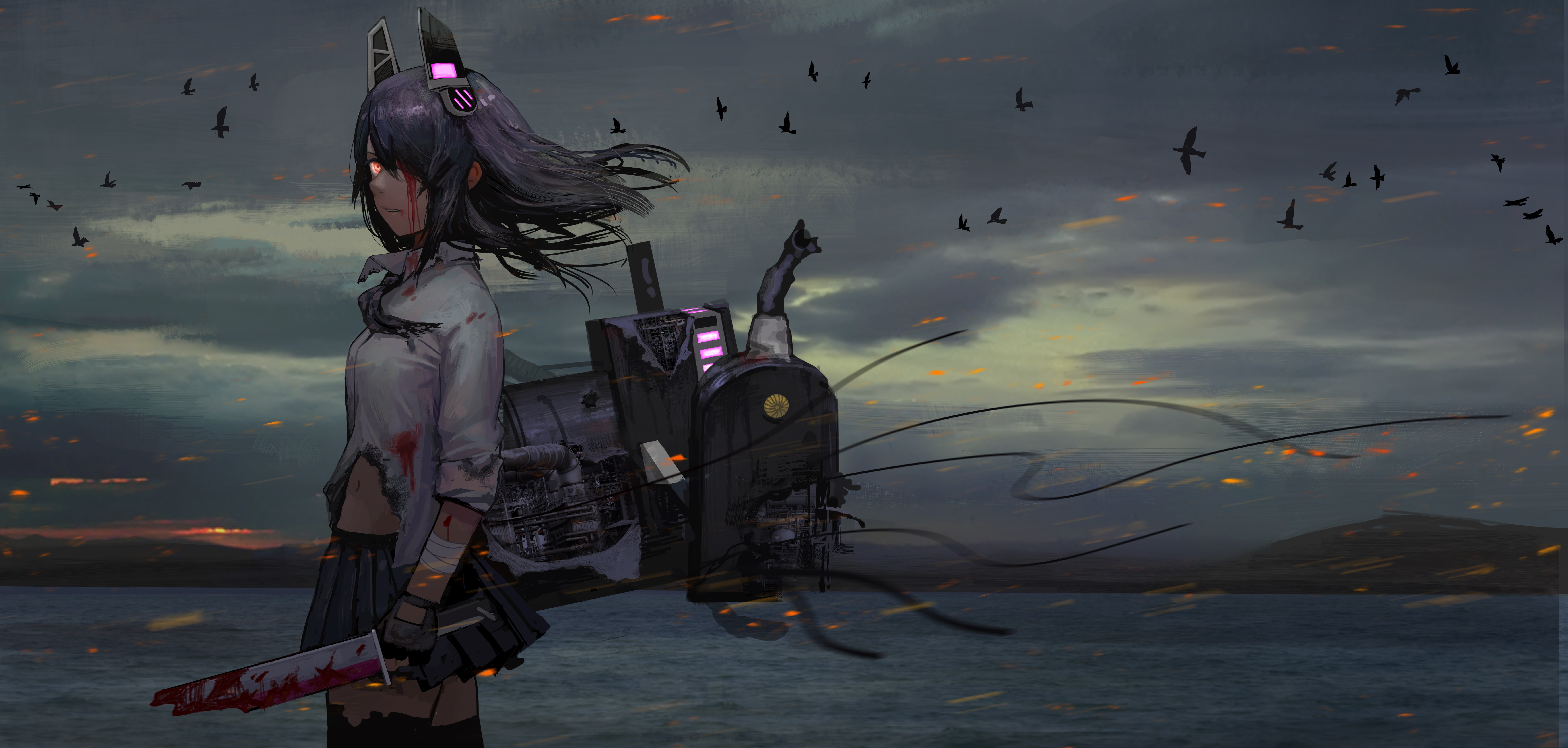 view, 8K, kantai, tenryuu, after, fight, profile, scars, kancolle, collection, HD Wallpaper