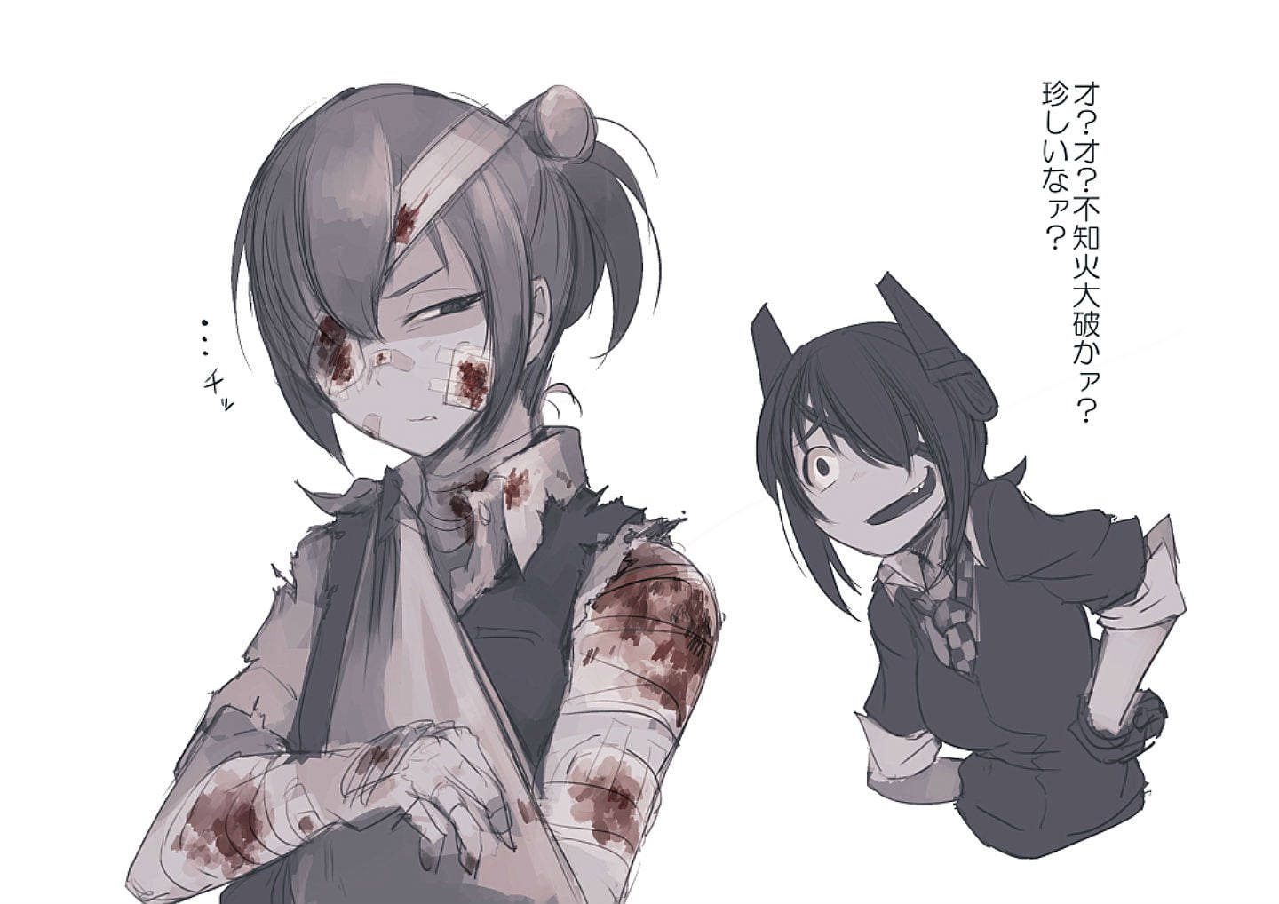 ponytail, 720P, torn, kancolle, headphones, bandaid, clothes, gloves, bandage, short, kantai, tenryuu, eyepatch, hair, hellshock, collection, tie, blood, HD Wallpaper