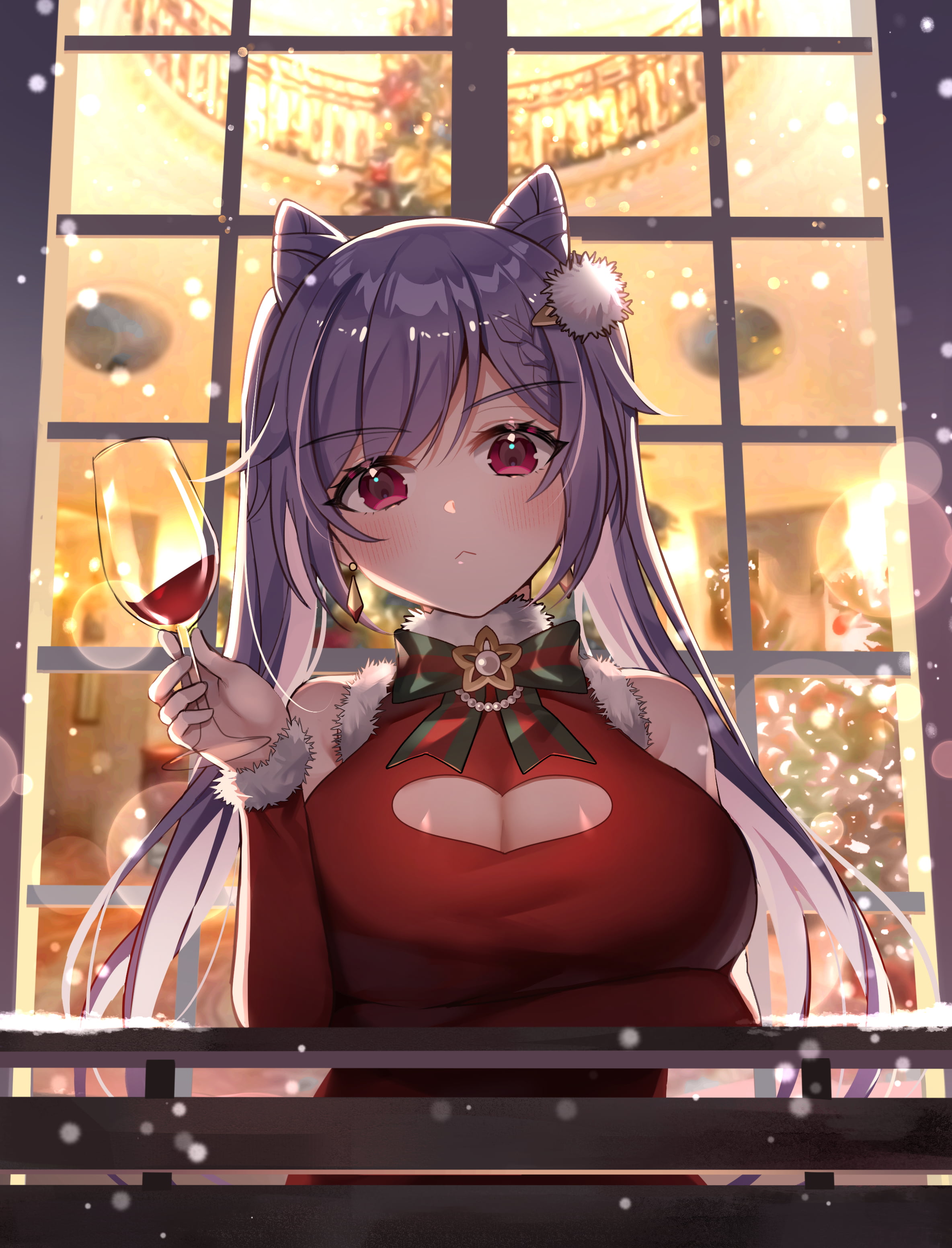 anime girls, 2K, Christmas, Genshin Impact, keqing (genshin impact), Phone HD Wallpaper