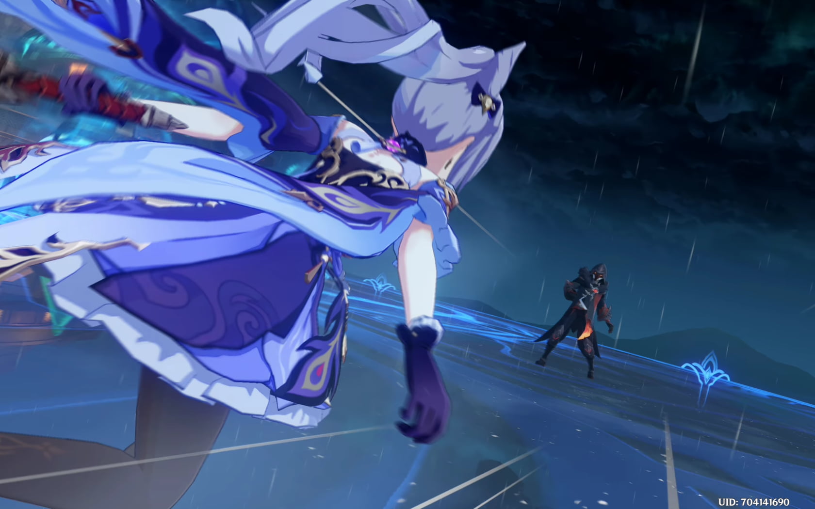 Genshin Impact, purple hair, fighting, 720P, keqing (genshin impact), anime girls, night, anime, HD Wallpaper