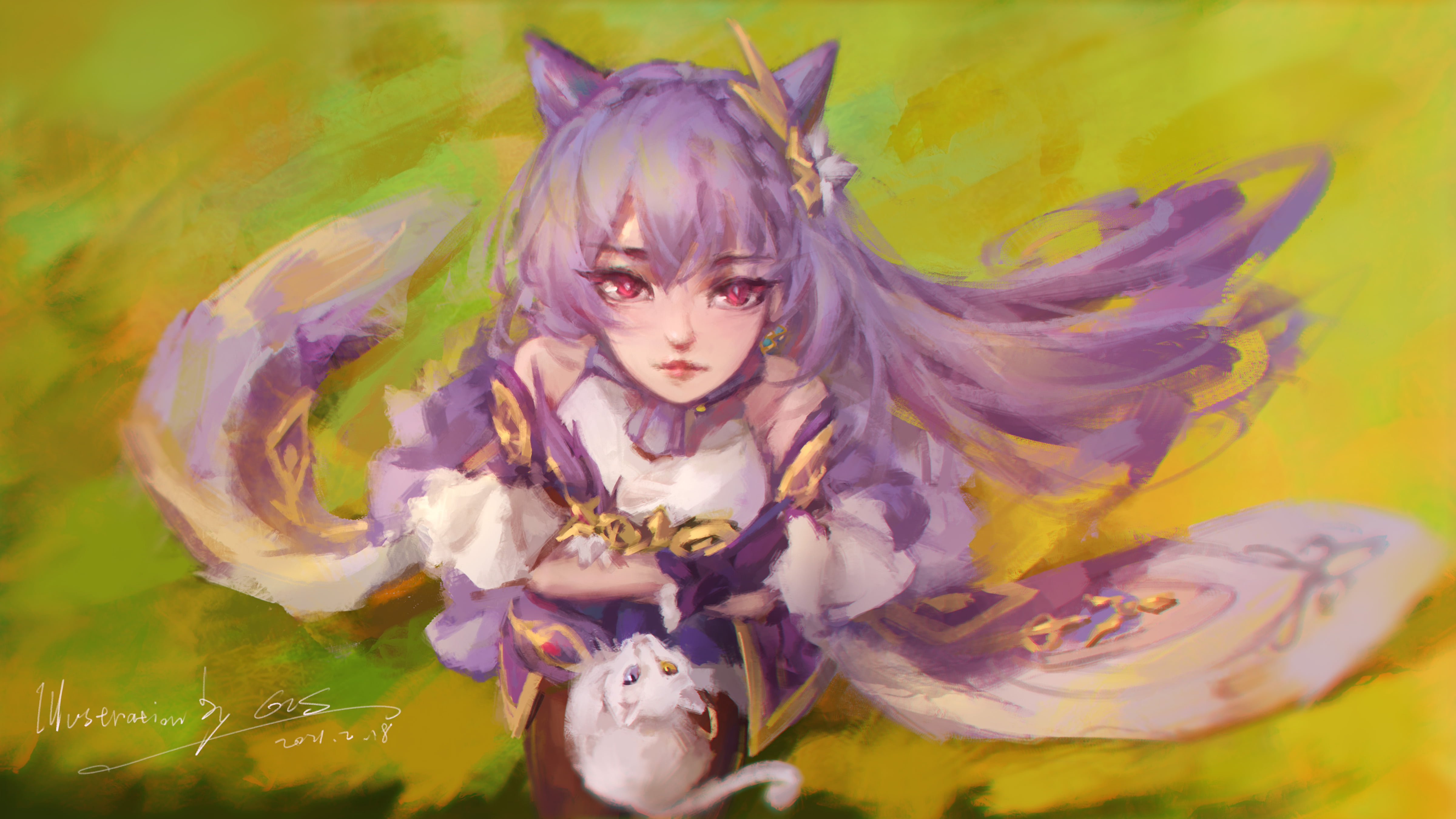 Genshin Impact, cats, video game art, keqing (genshin impact), 4K, HD Wallpaper