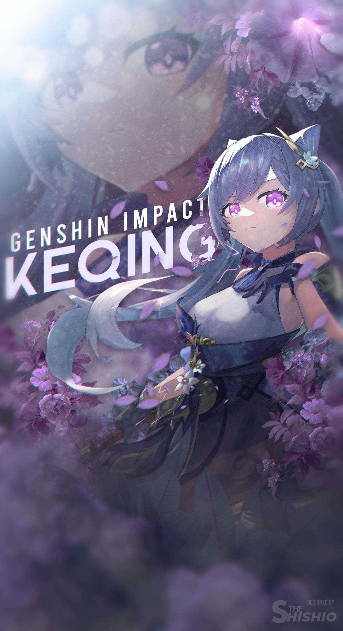 Genshin Impact, anime girls, keqing (genshin impact), Genshin Impact (Keqing), purple, 1080P, flowers, Phone HD Wallpaper
