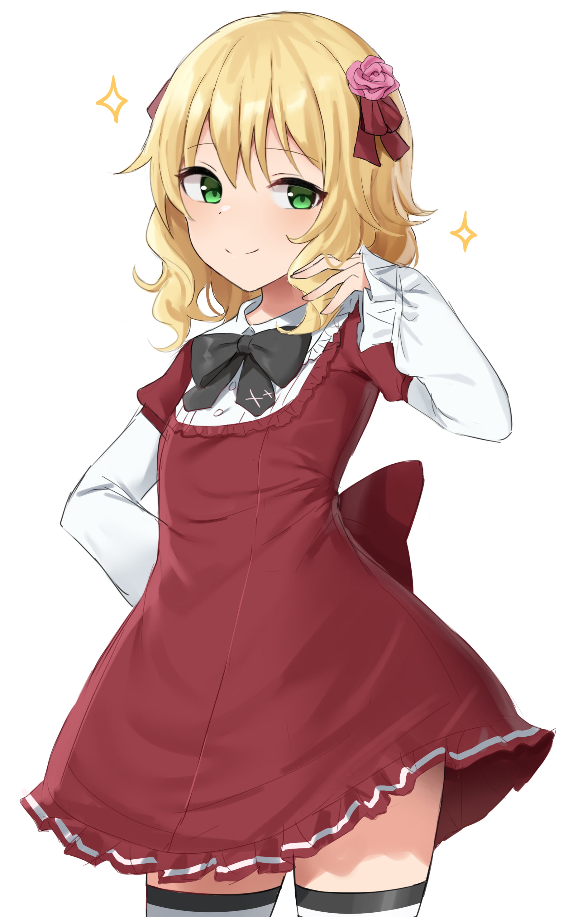 dress, anime girls, thighs, Sakurai Momoka (Idolmaster), Shengtian, 2K, blonde, green eyes, thigh-highs, Phone HD Wallpaper