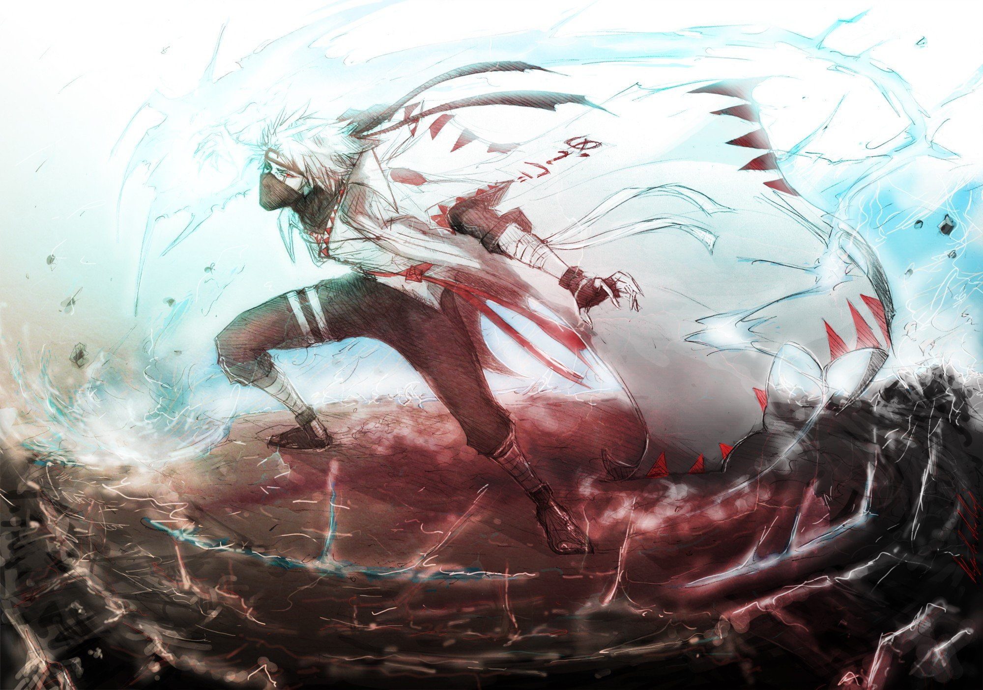 hatake, robes, sketches, 1080P, naruto, shippuden, kakashi, masks, sharingan, HD Wallpaper