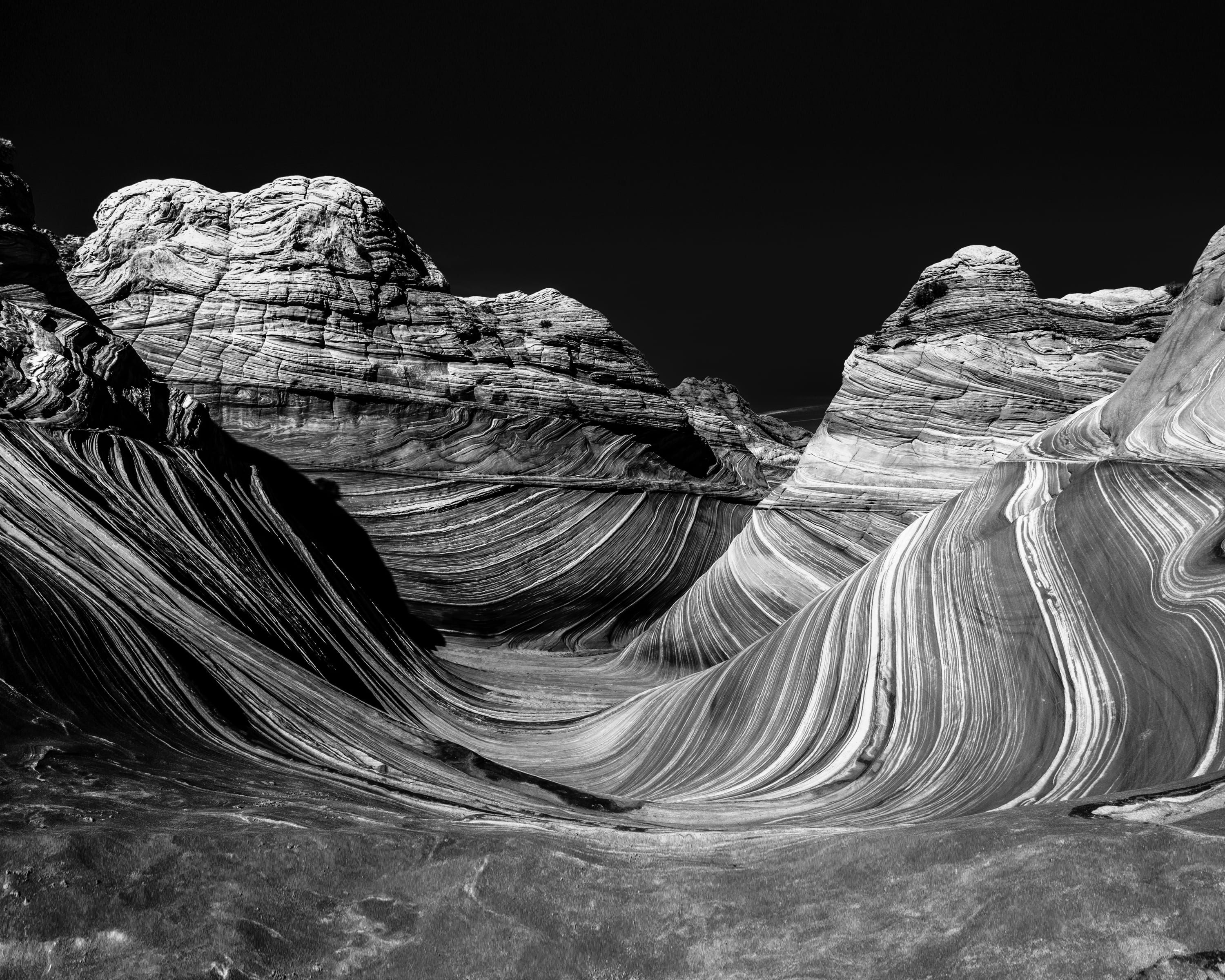 rock formation, eroded, geology, close-up, pattern, no people, non-urban scene, textured, beautiful, 2K, physical geography, rock, photo, grayscale, HD Wallpaper