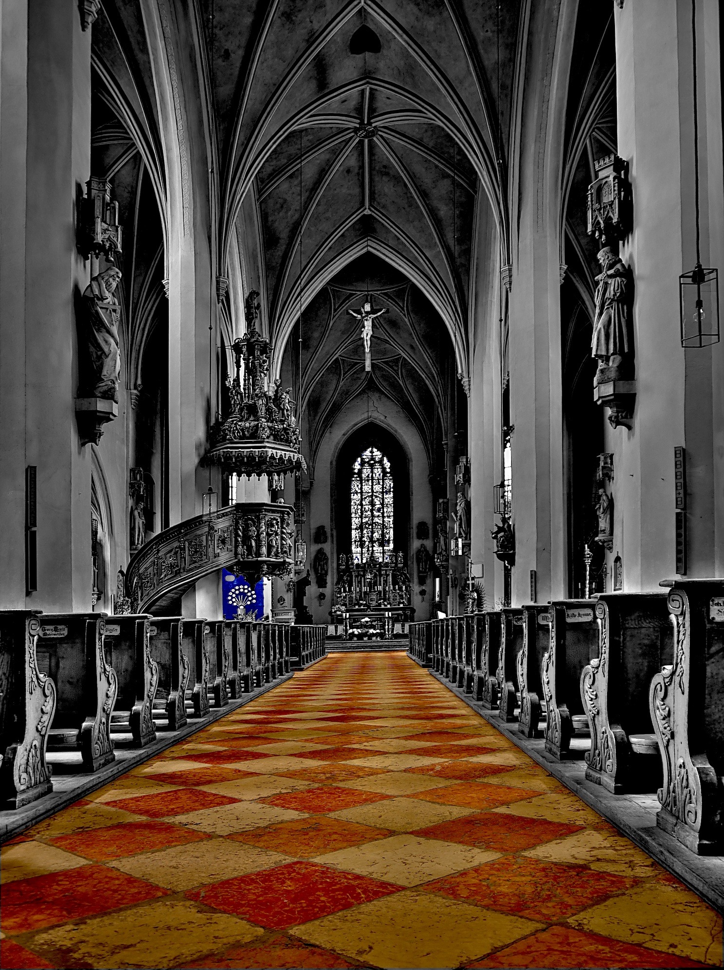 death, diminishing perspective, color key, direction, in a row, crucifix, wood, cracks, architecture, ceiling, indoors, building, religion, church, built structure, Phone HD Wallpaper