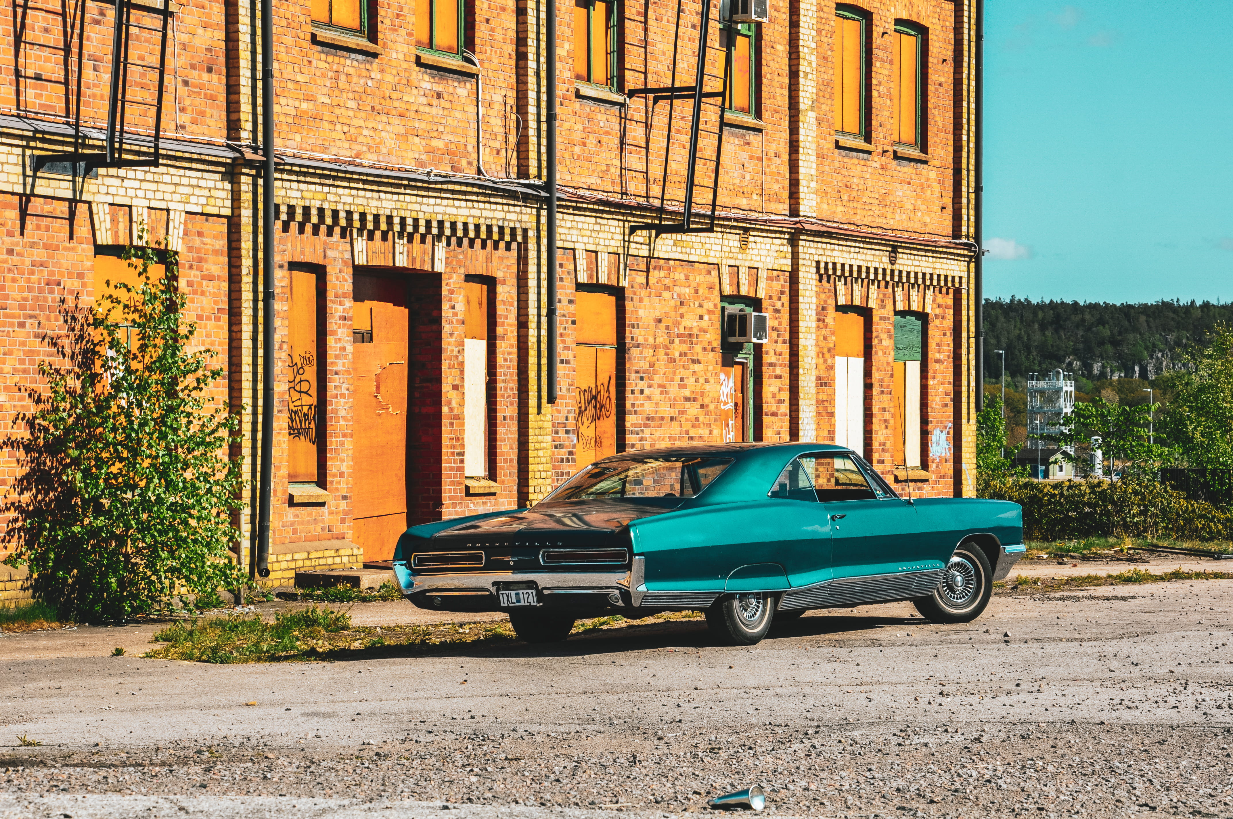 automobile, 4K, land vehicle, tire, building exterior, orange, alloy wheel, sweden, day, nature, vintage car, road, outdoors, no people, transportation, HD Wallpaper