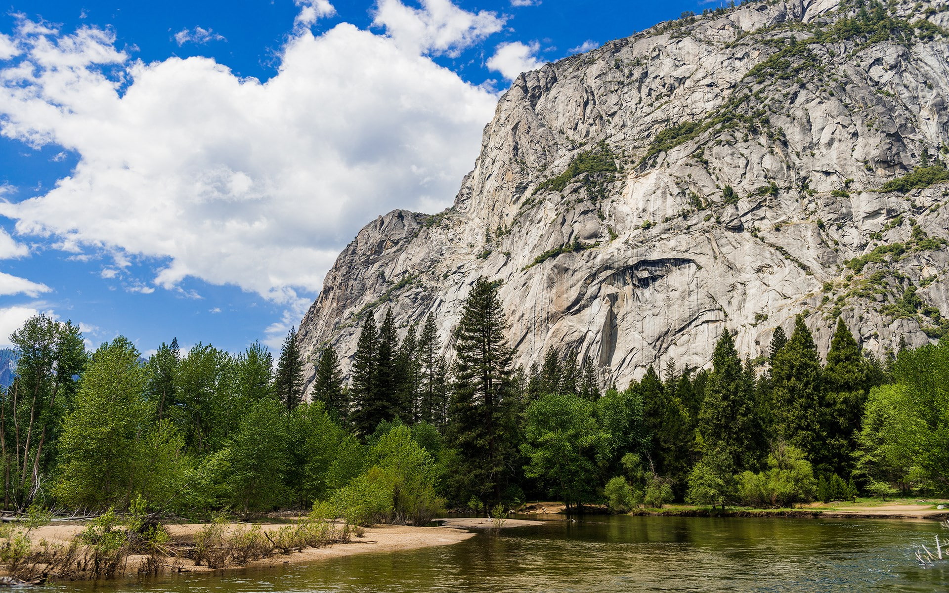 1080P, non-urban scene, nature, tranquil scene, day, plant, tree, lake, sky, waterfront, coniferous tree, no people, water, mountain, rock - object, rock, HD Wallpaper