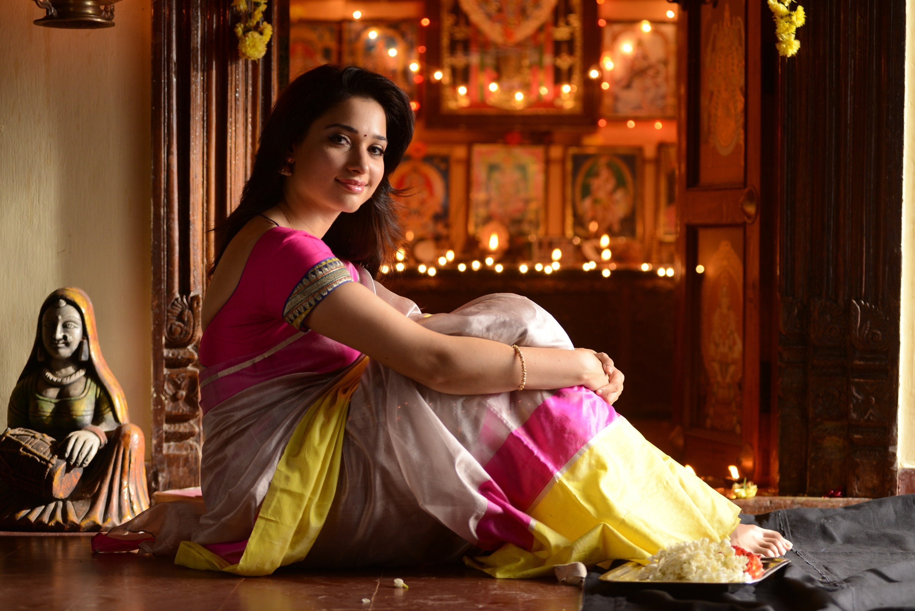 actress, saree, indian, hot, tollywood, veeram, tamil, bhatia, tamanna, telugu, kollywood, sexy, bollywood, 2K, navel, HD Wallpaper