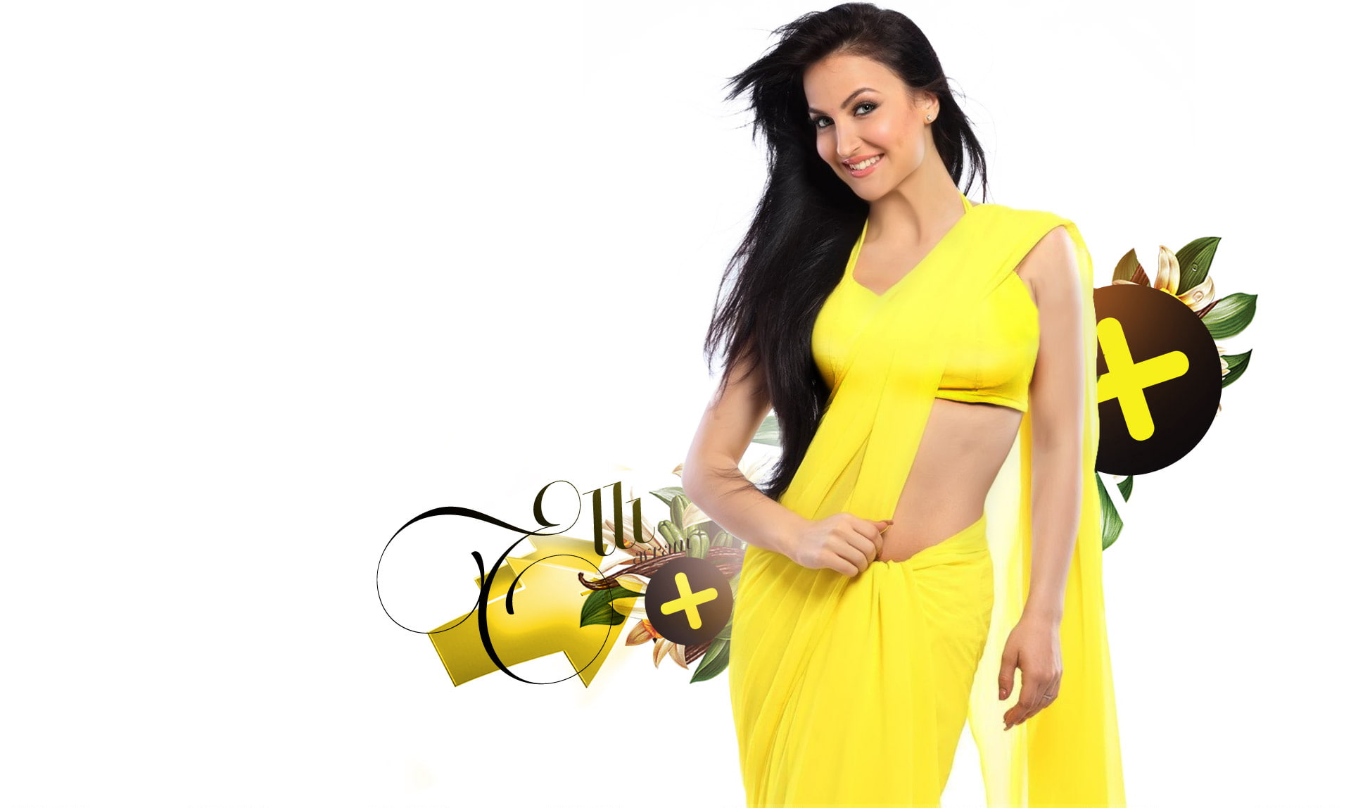 avram, elli, 1080P, yellow, saree, HD Wallpaper