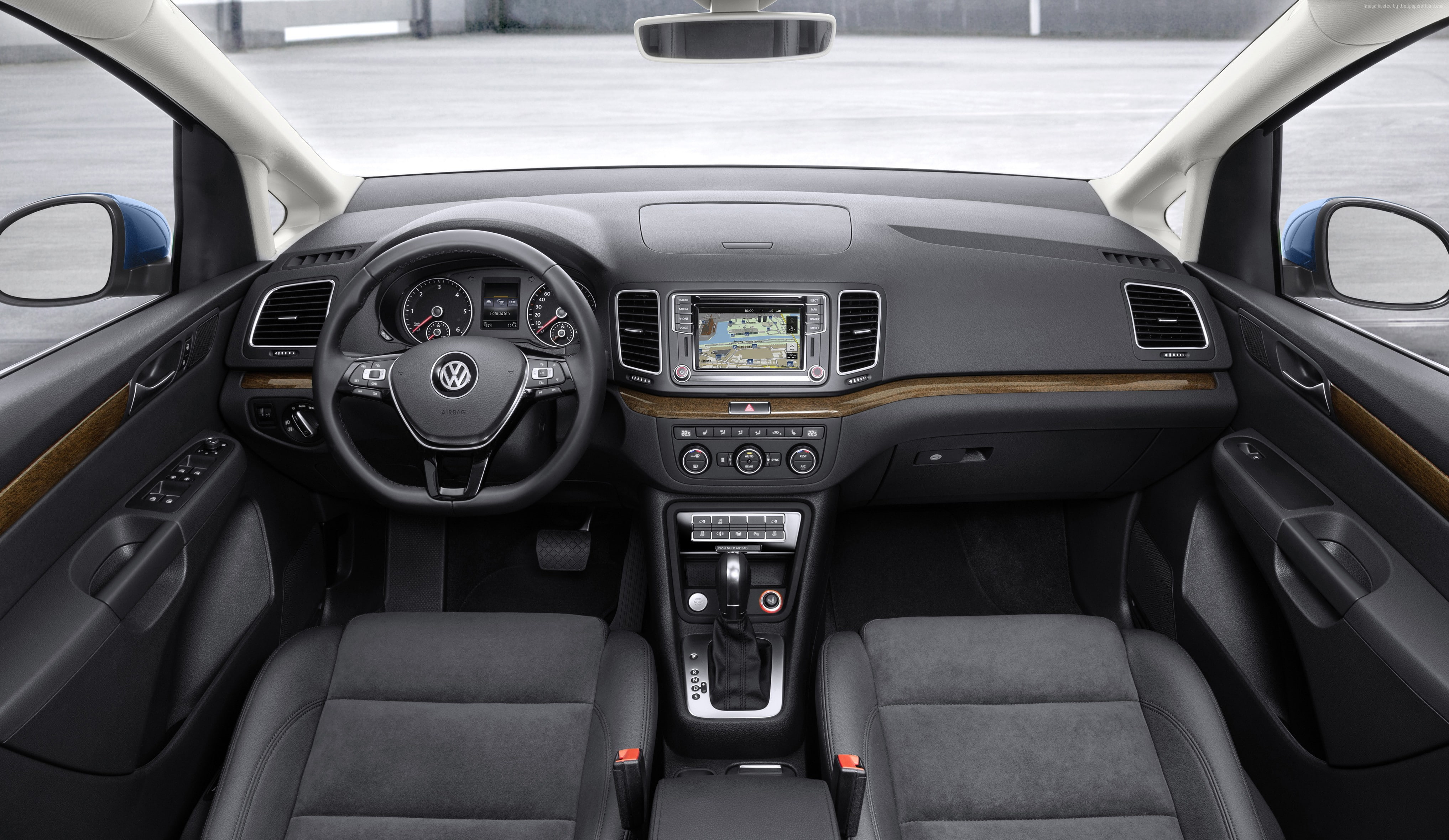 windshield, Volkswagen sharan, car, modern, control, push button, wealth, seat, indoors, dashboard, glass - material, no people, travel, grey, VAN, vehicle interior, HD Wallpaper