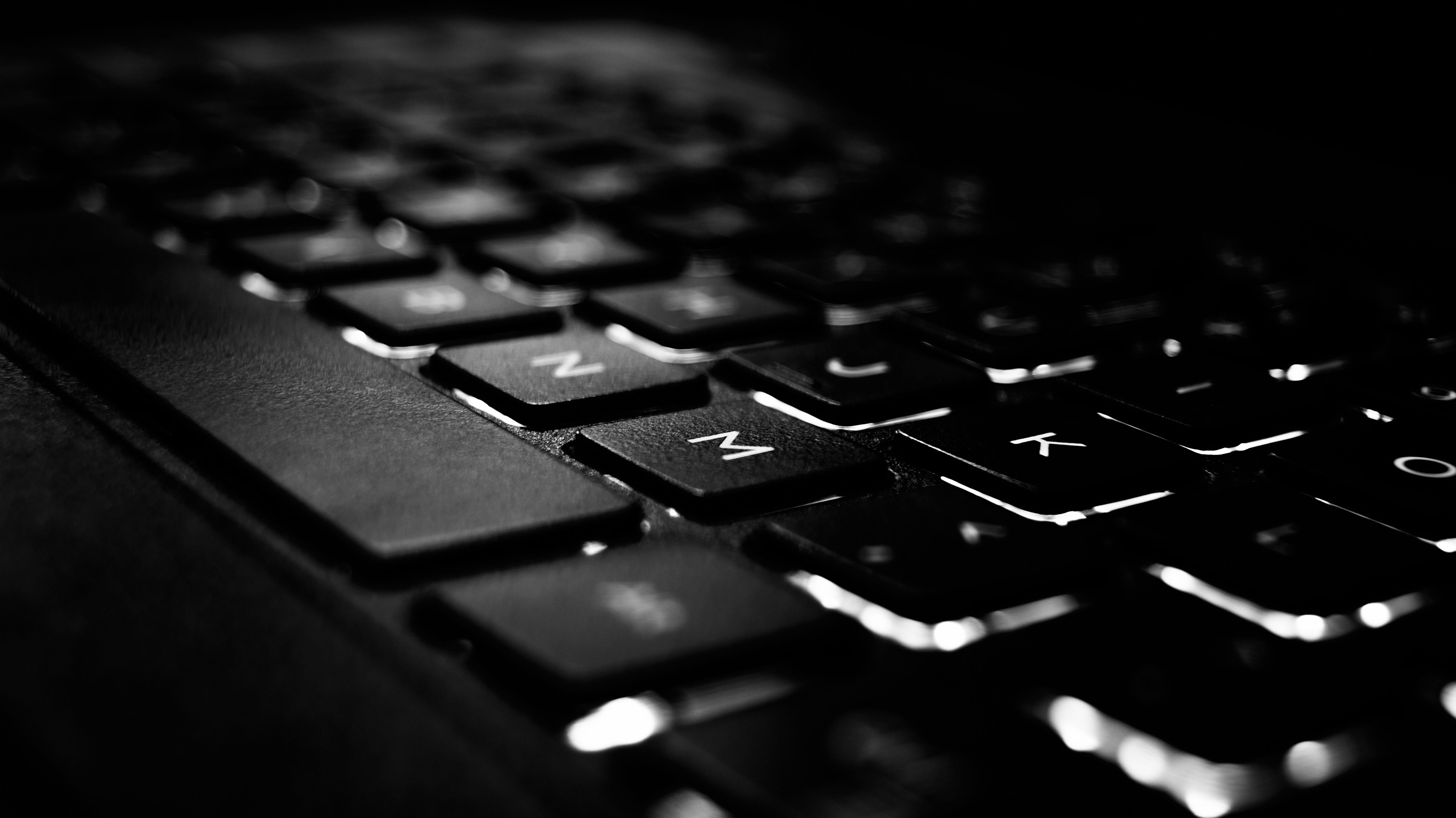 wireless technology, b and w, selective focus, no people, ishant_mishra54, indoors, back lit keyboard, alphabet, letter, computer equipment, dell, bandw, HD Wallpaper